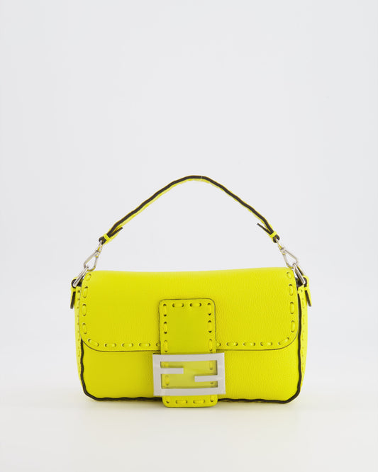 Fendi Yellow Leather Mini Baguette Bag with Silver Hardware
