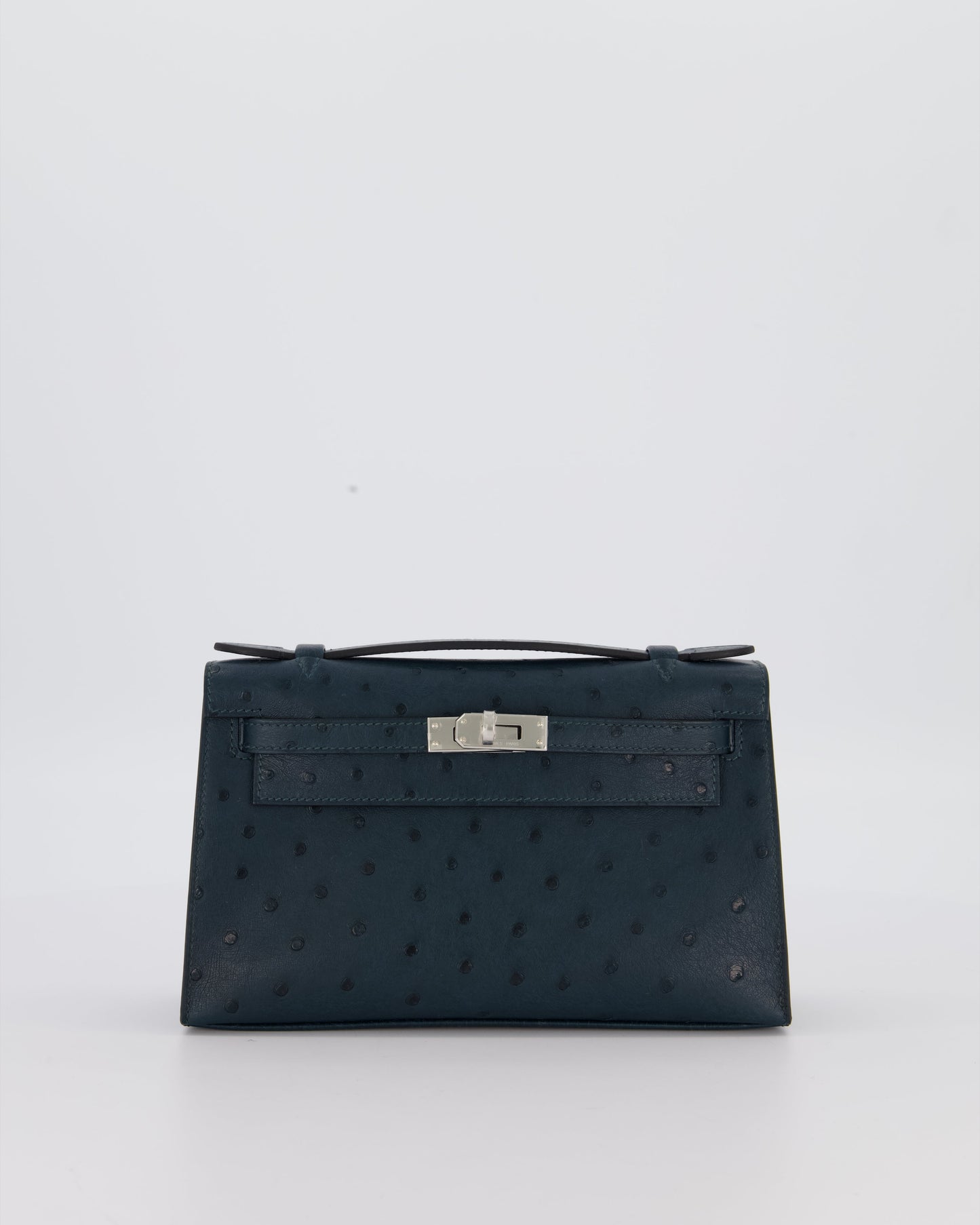 *SUPER RARE* Hermes Mini Kelly Pochette Bag in Vert Cypres Ostrich Leather with Palladium Hardware
