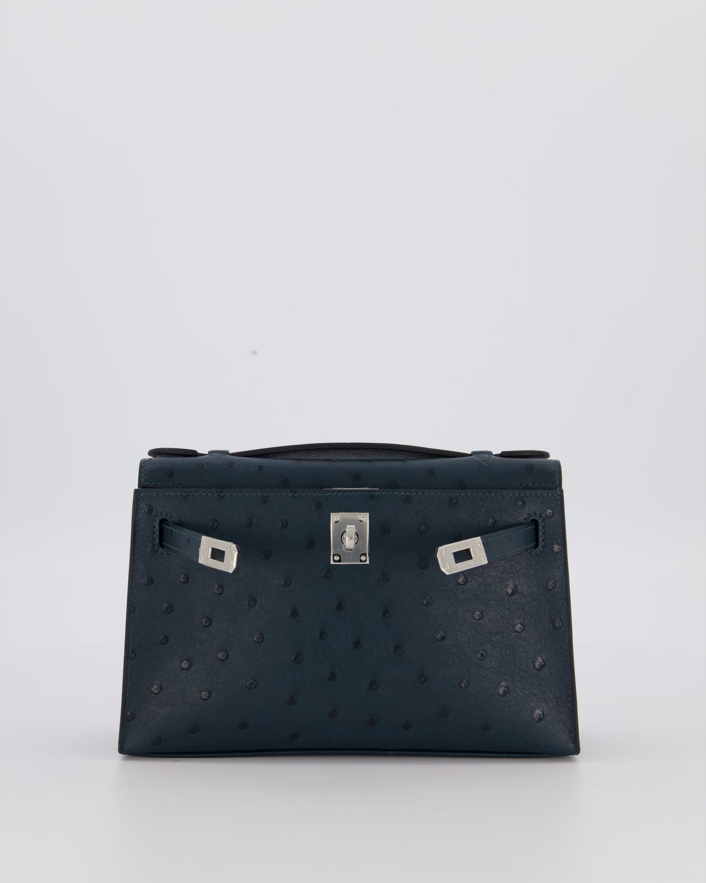 *SUPER RARE* Hermes Mini Kelly Pochette Bag in Vert Cypres Ostrich Leather with Palladium Hardware