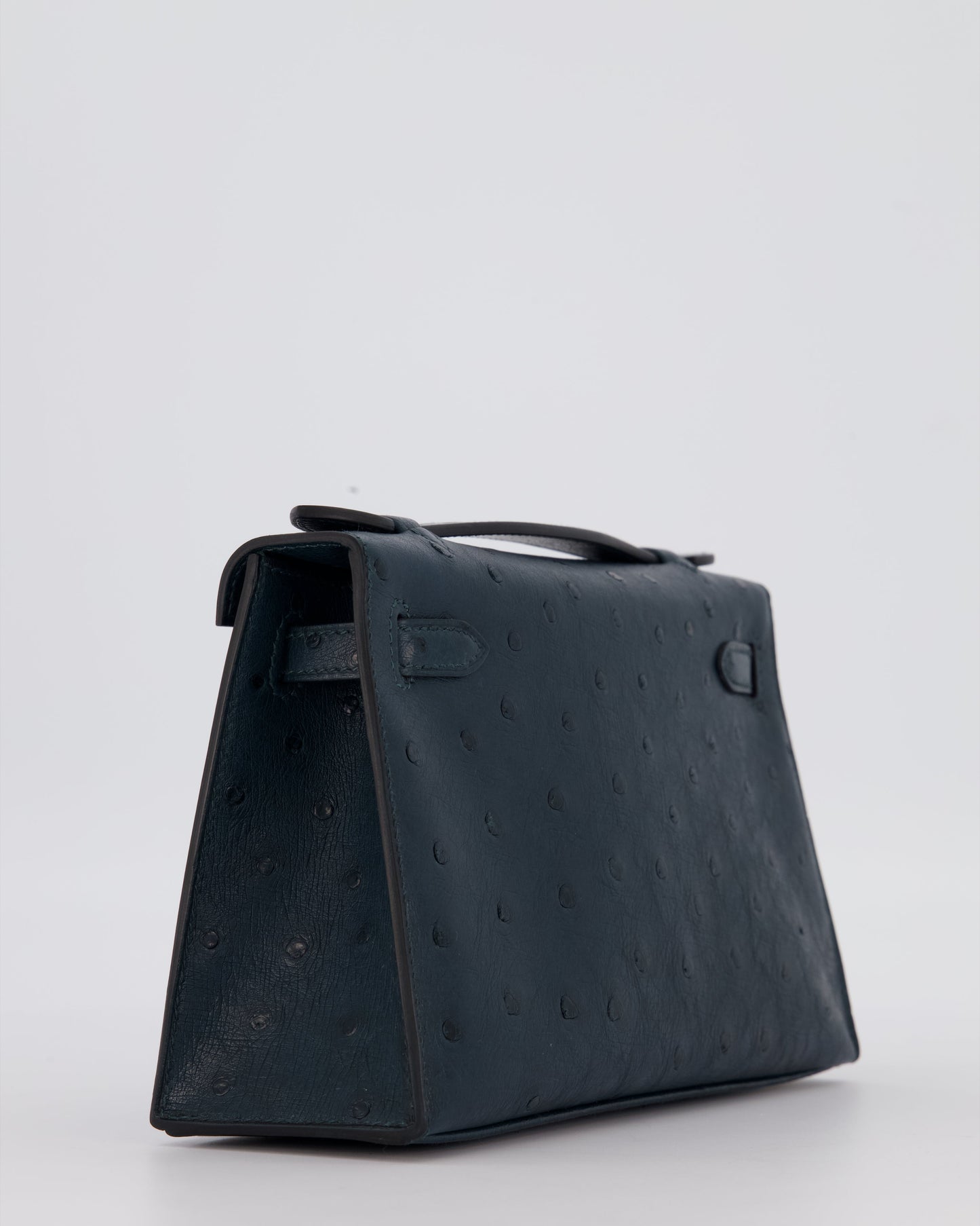 *SUPER RARE* Hermes Mini Kelly Pochette Bag in Vert Cypres Ostrich Leather with Palladium Hardware