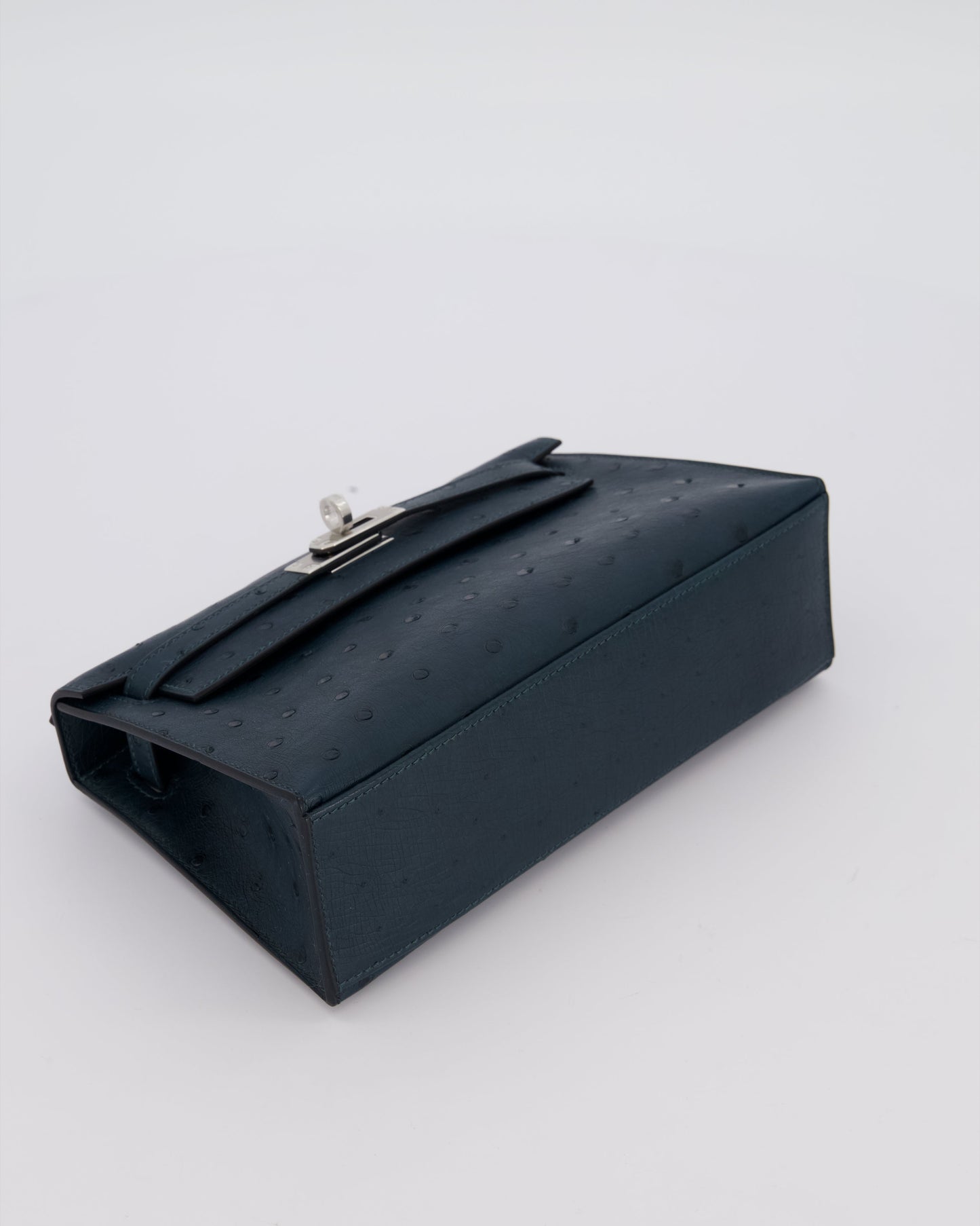 *SUPER RARE* Hermes Mini Kelly Pochette Bag in Vert Cypres Ostrich Leather with Palladium Hardware