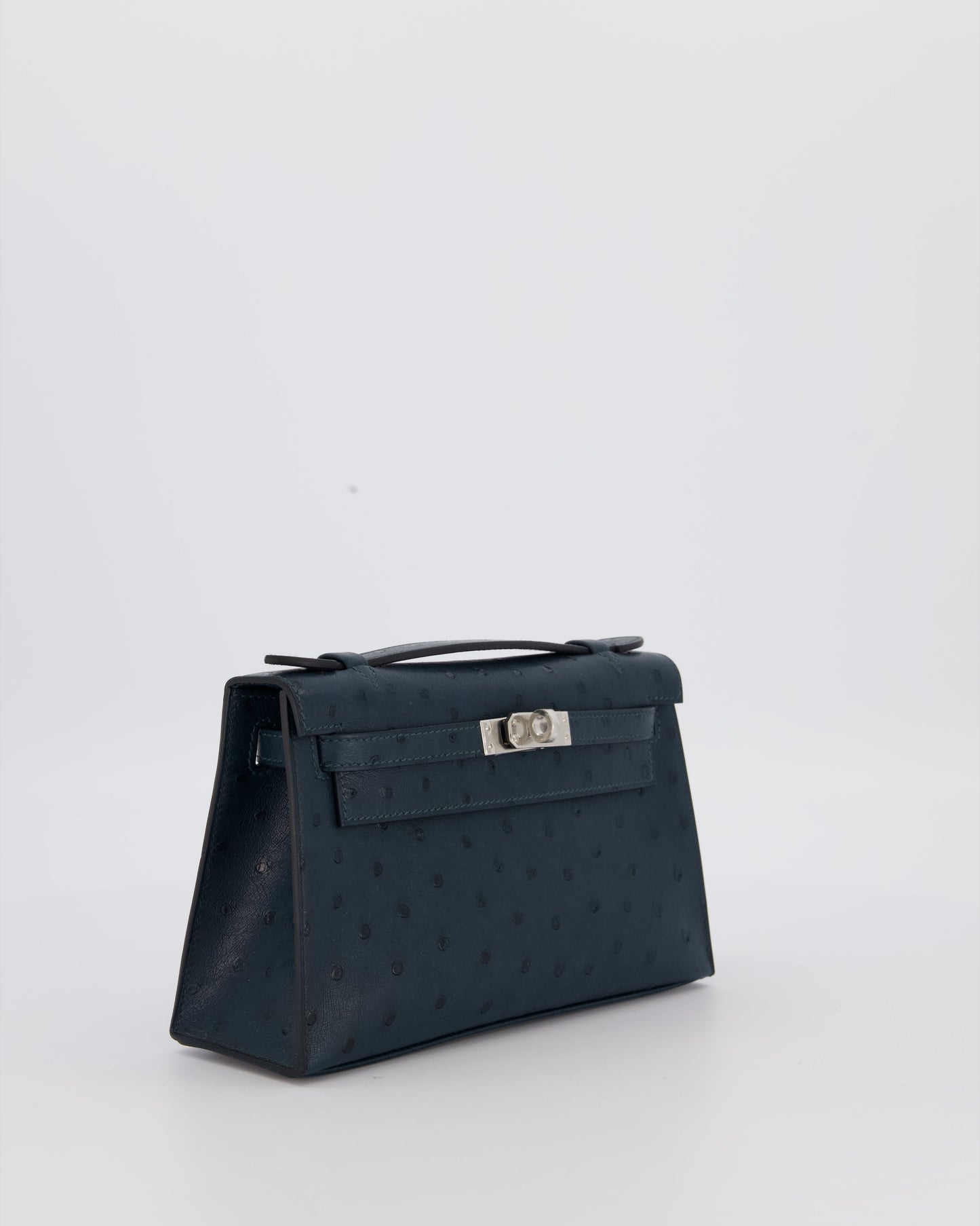 *SUPER RARE* Hermes Mini Kelly Pochette Bag in Vert Cypres Ostrich Leather with Palladium Hardware