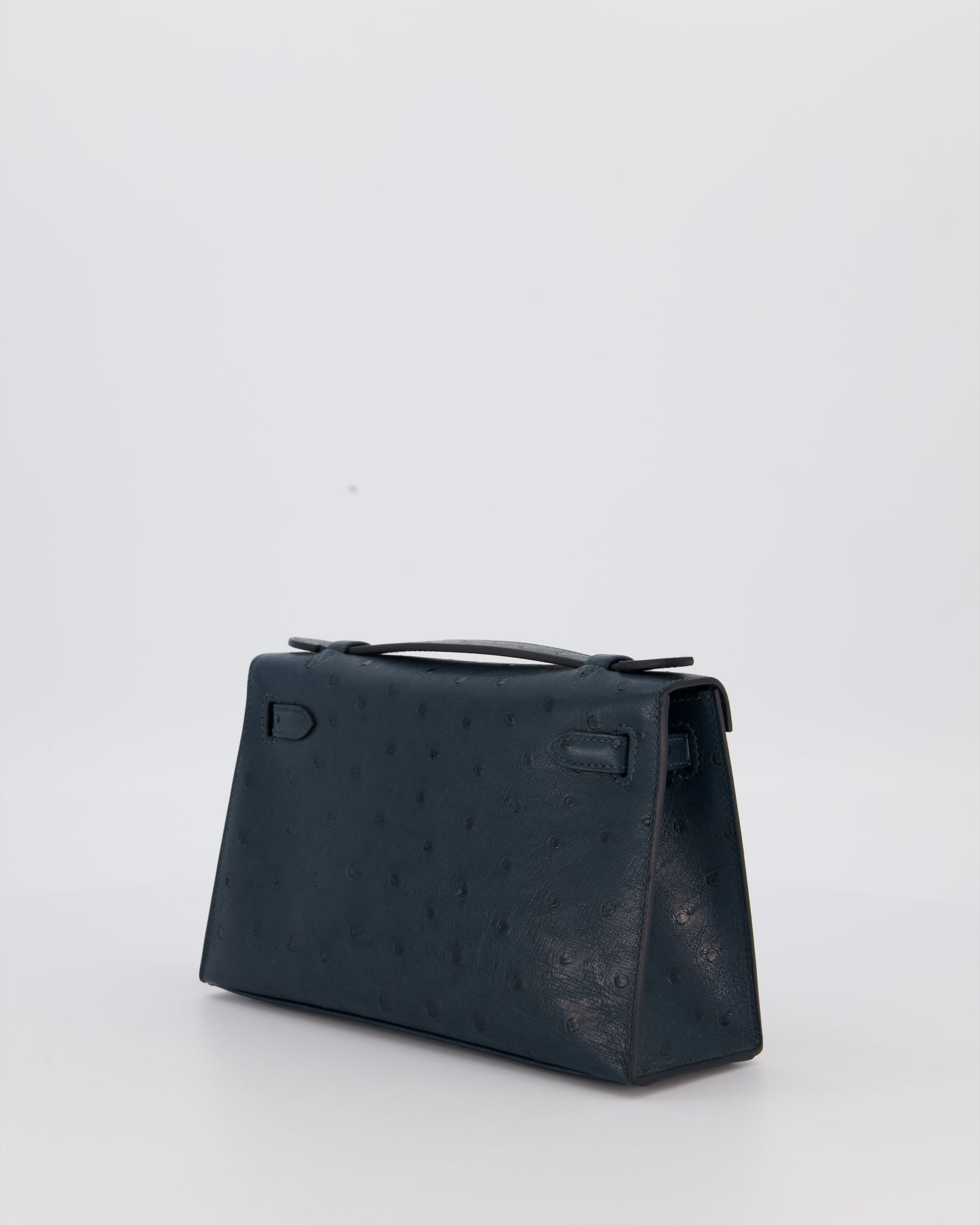 *SUPER RARE* Hermes Mini Kelly Pochette Bag in Vert Cypres Ostrich Leather with Palladium Hardware
