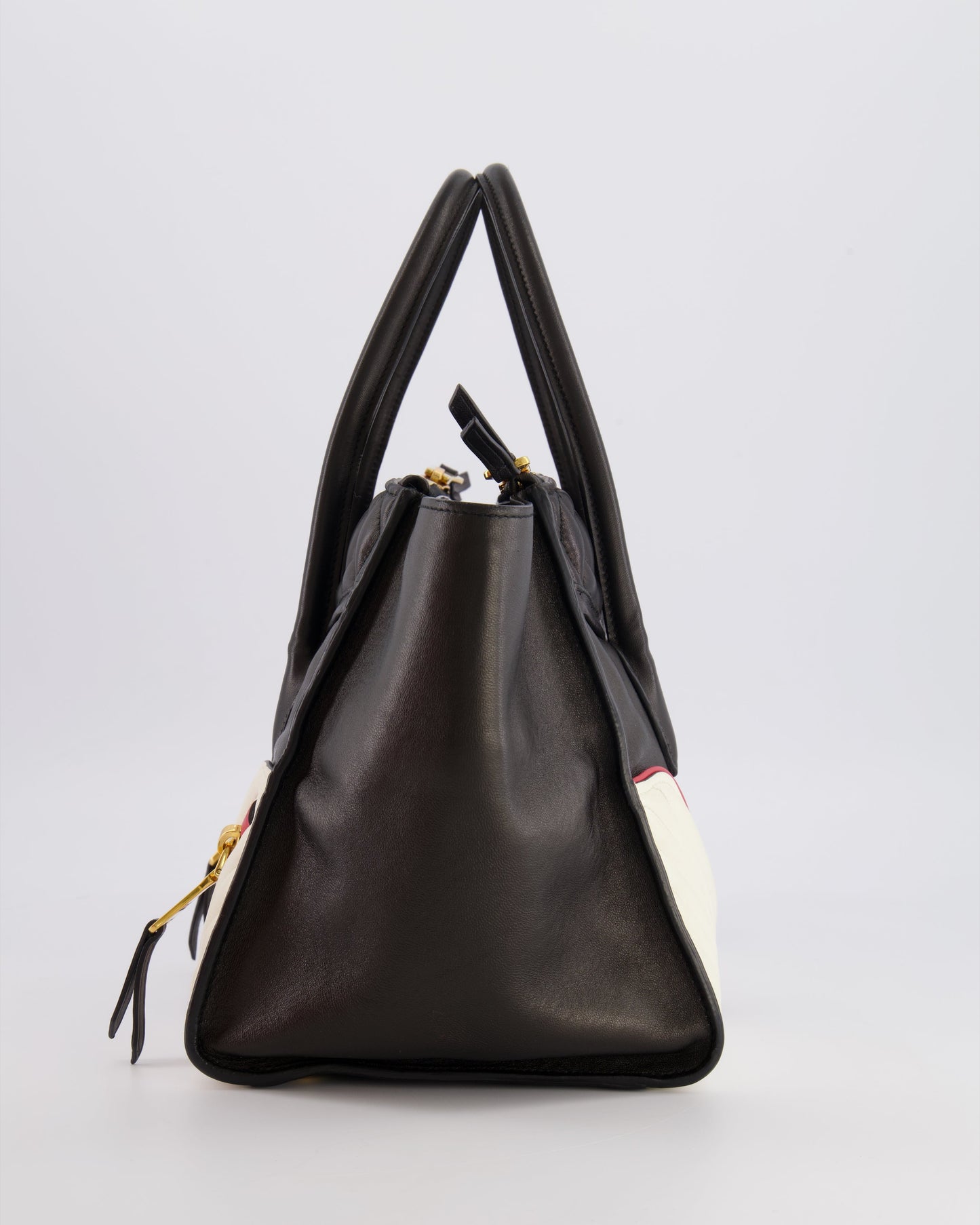 Miu Miu Black, White and Red Leather Biker Bag with Zip Details and Gold Hardware