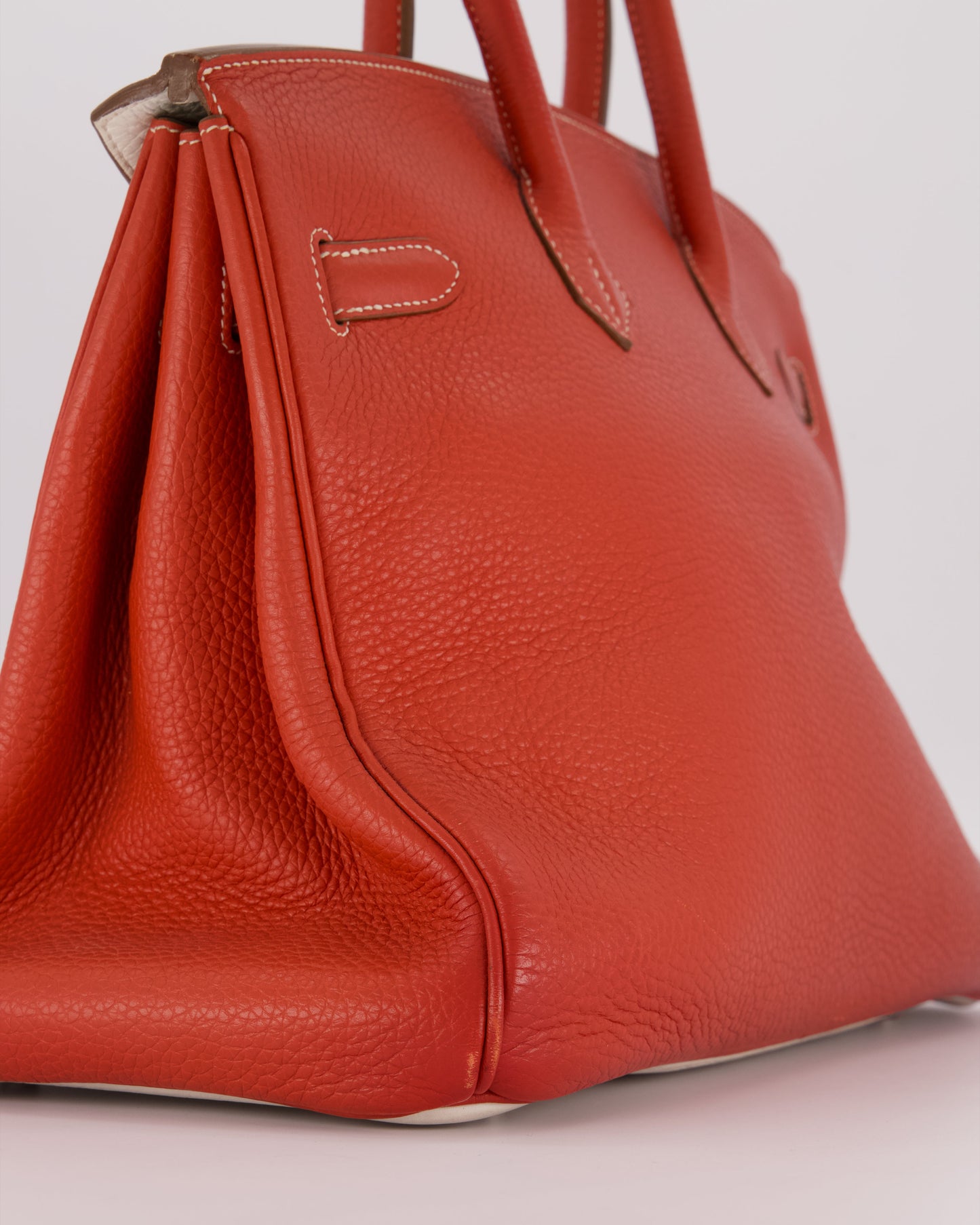 Hermes Birkin 35 Bag in Sanguine and Blanc Clemence Leather with Palladium Hardware