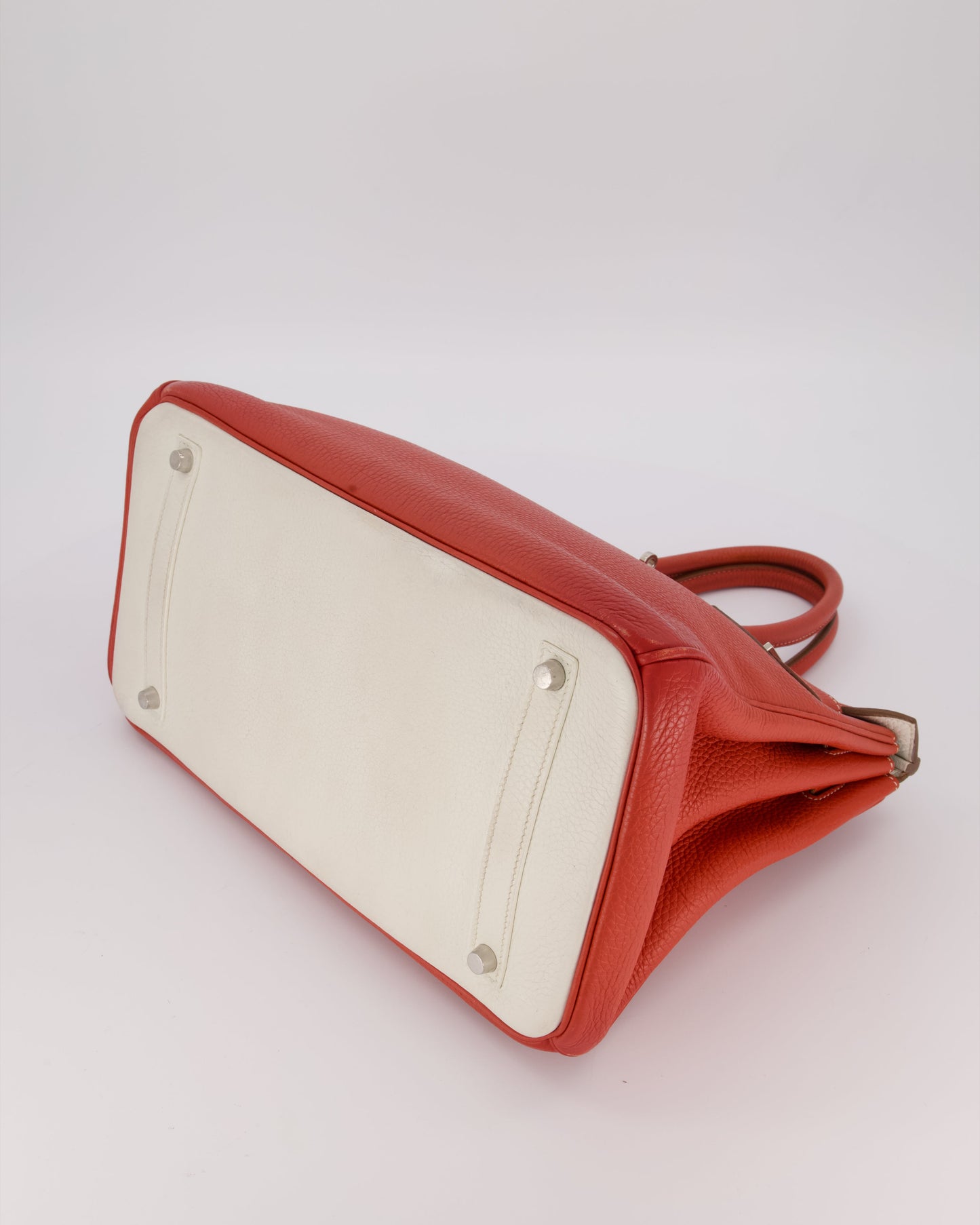 Hermes Birkin 35 Bag in Sanguine and Blanc Clemence Leather with Palladium Hardware