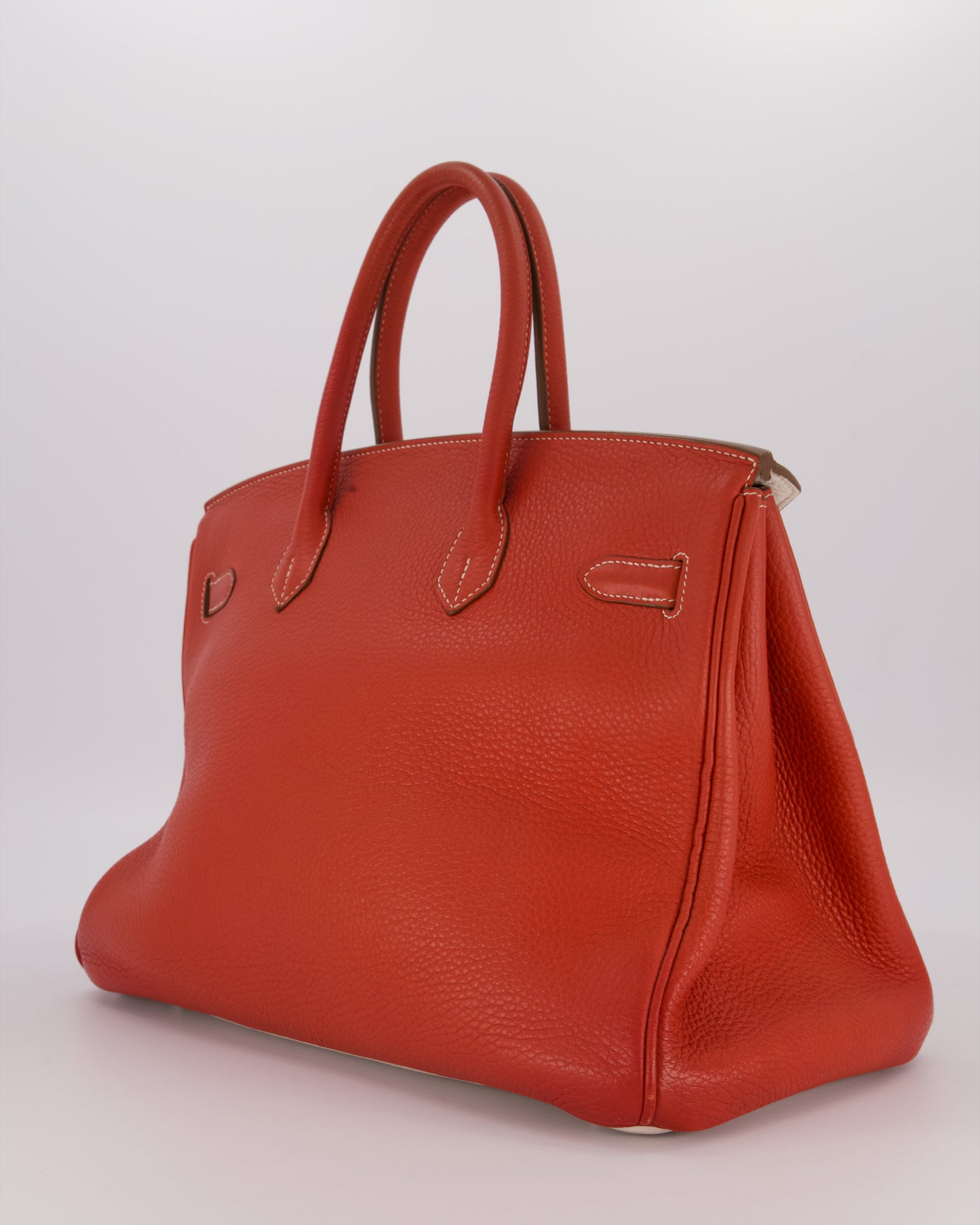 Hermes Birkin 35 Bag in Sanguine and Blanc Clemence Leather with Palladium Hardware
