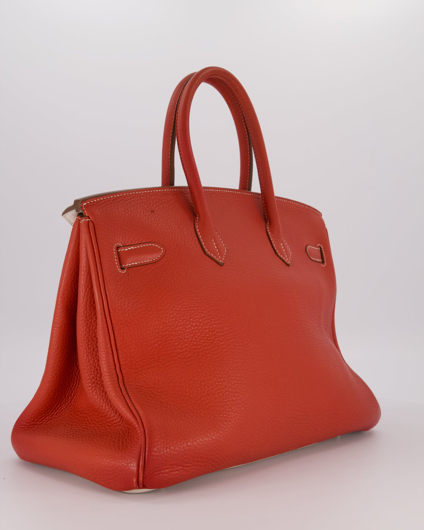 Hermes Birkin 35 Bag in Sanguine and Blanc Clemence Leather with Palladium Hardware