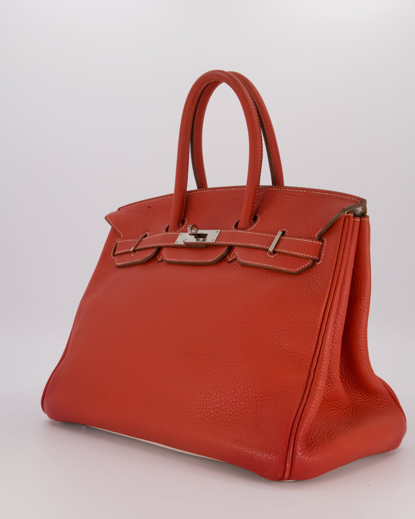 Hermes Birkin 35 Bag in Sanguine and Blanc Clemence Leather with Palladium Hardware