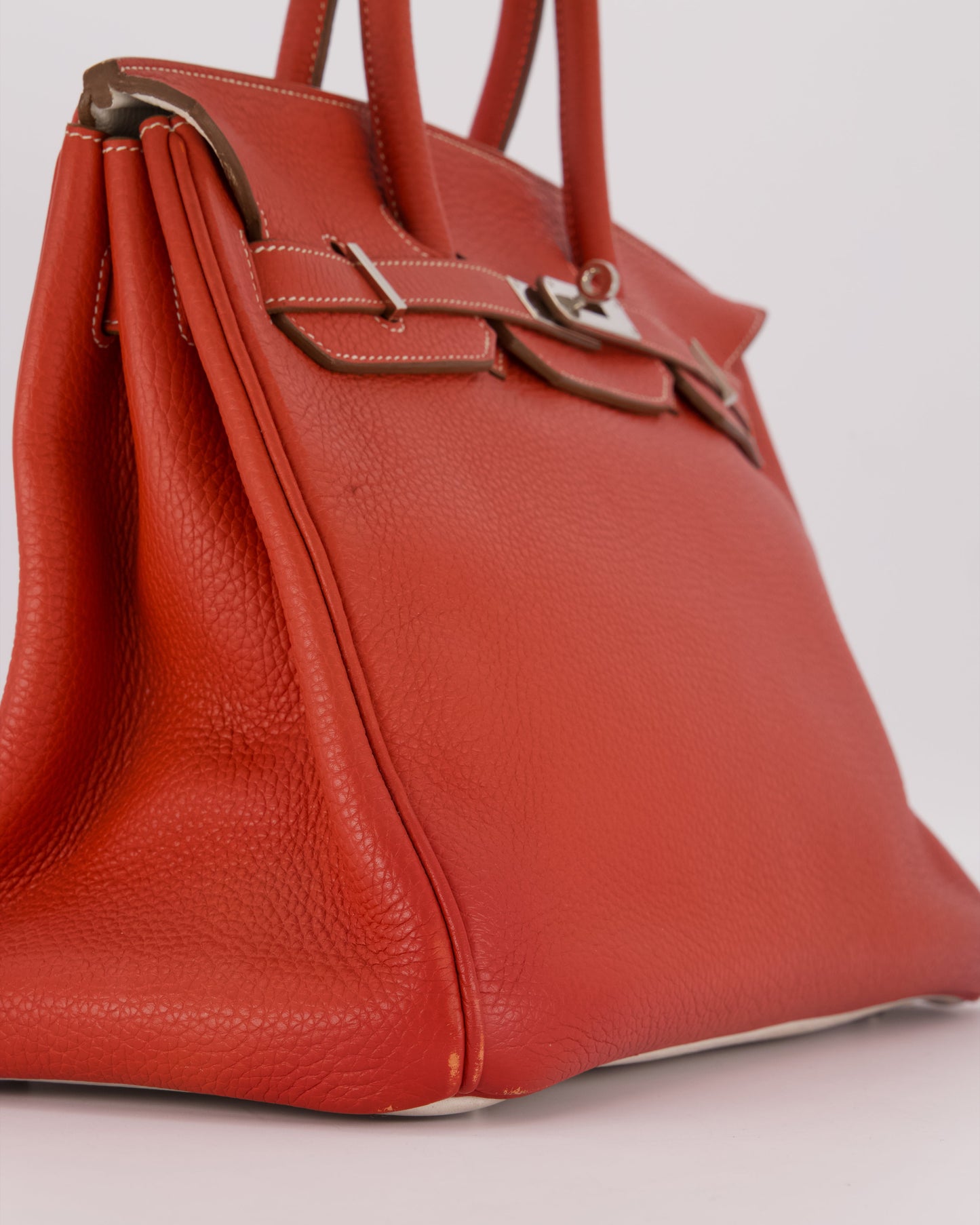 Hermes Birkin 35 Bag in Sanguine and Blanc Clemence Leather with Palladium Hardware