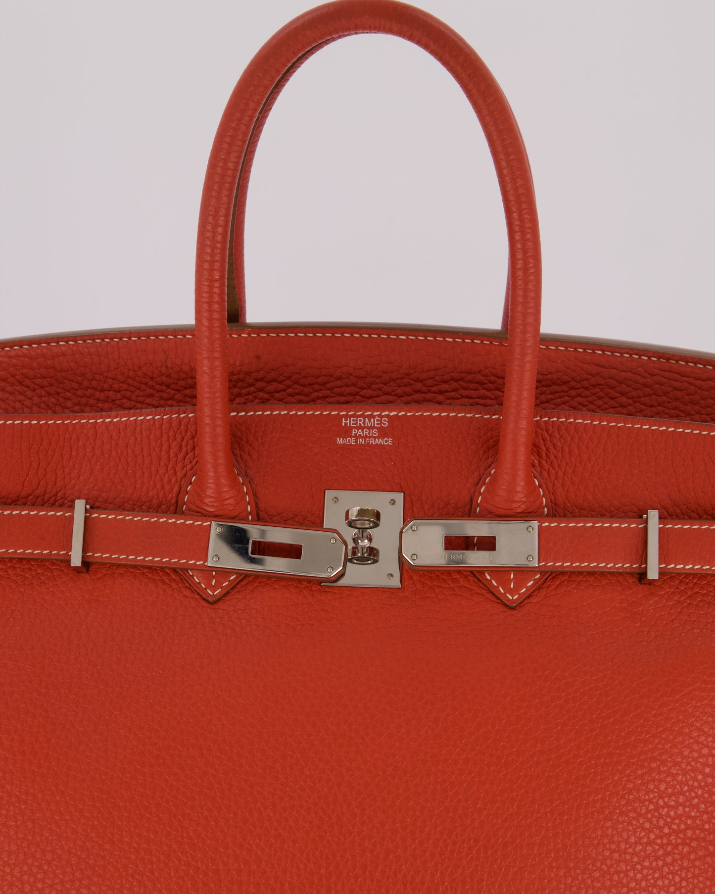 Hermes Birkin 35 Bag in Sanguine and Blanc Clemence Leather with Palladium Hardware