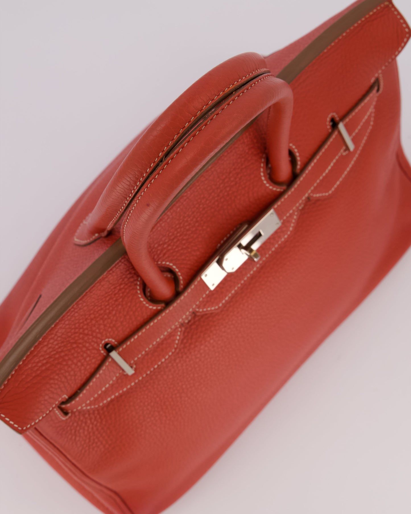 Hermes Birkin 35 Bag in Sanguine and Blanc Clemence Leather with Palladium Hardware