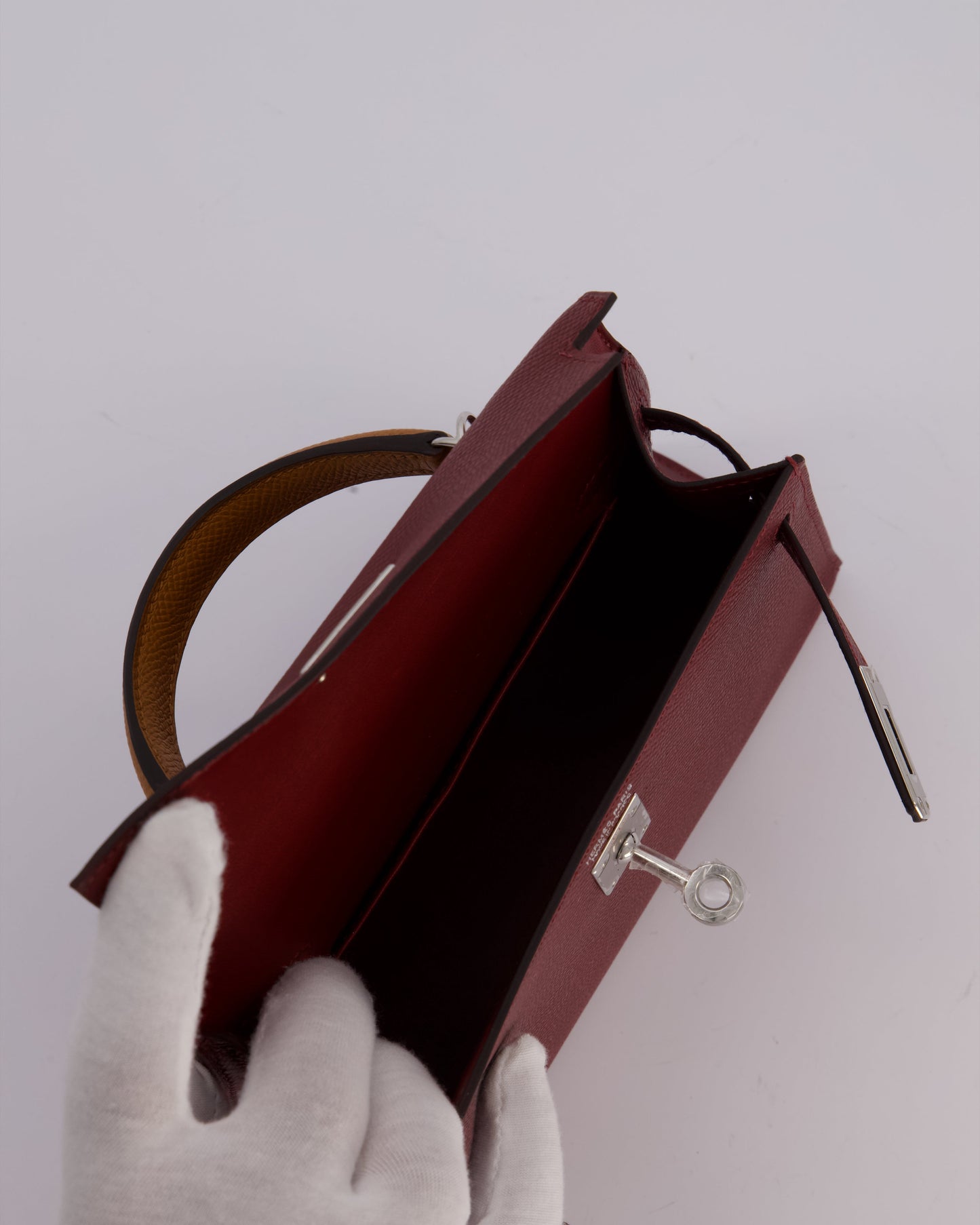 *SUPER RARE* Hermes Mini Kelly II Tricolour 20 Bag In Rouge H, Gold, and Bai Brun Epsom Leather with Palladium Hardware