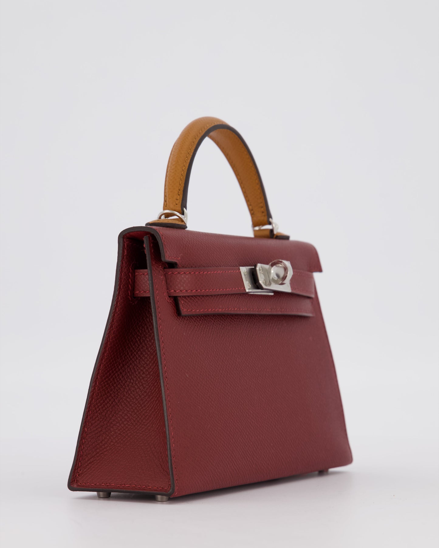 *SUPER RARE* Hermes Mini Kelly II Tricolour 20 Bag In Rouge H, Gold, and Bai Brun Epsom Leather with Palladium Hardware