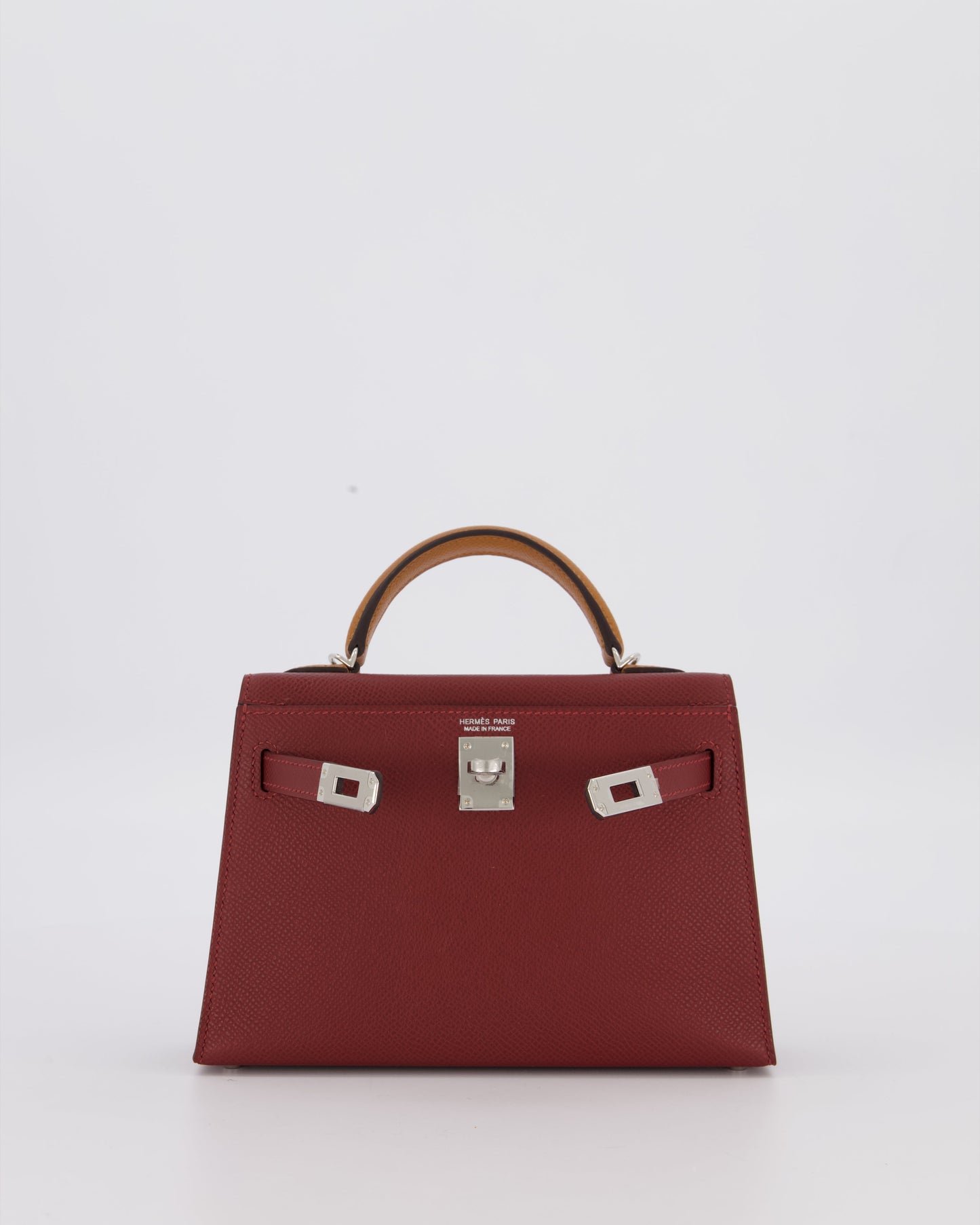 *SUPER RARE* Hermes Mini Kelly II Tricolour 20 Bag In Rouge H, Gold, and Bai Brun Epsom Leather with Palladium Hardware