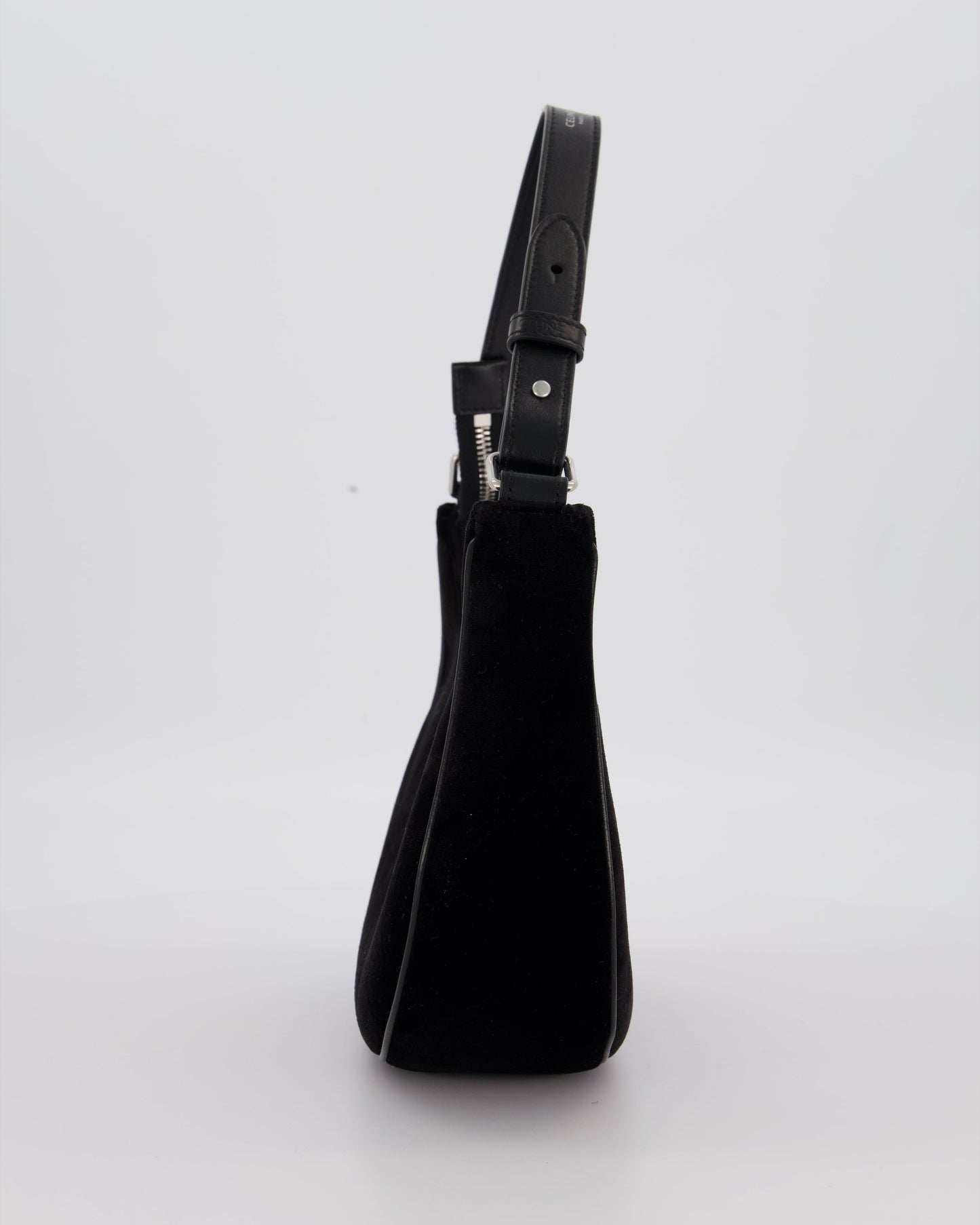 Celine Black Ava Triophe Shoulder Bag in Velvet with Crystal Details