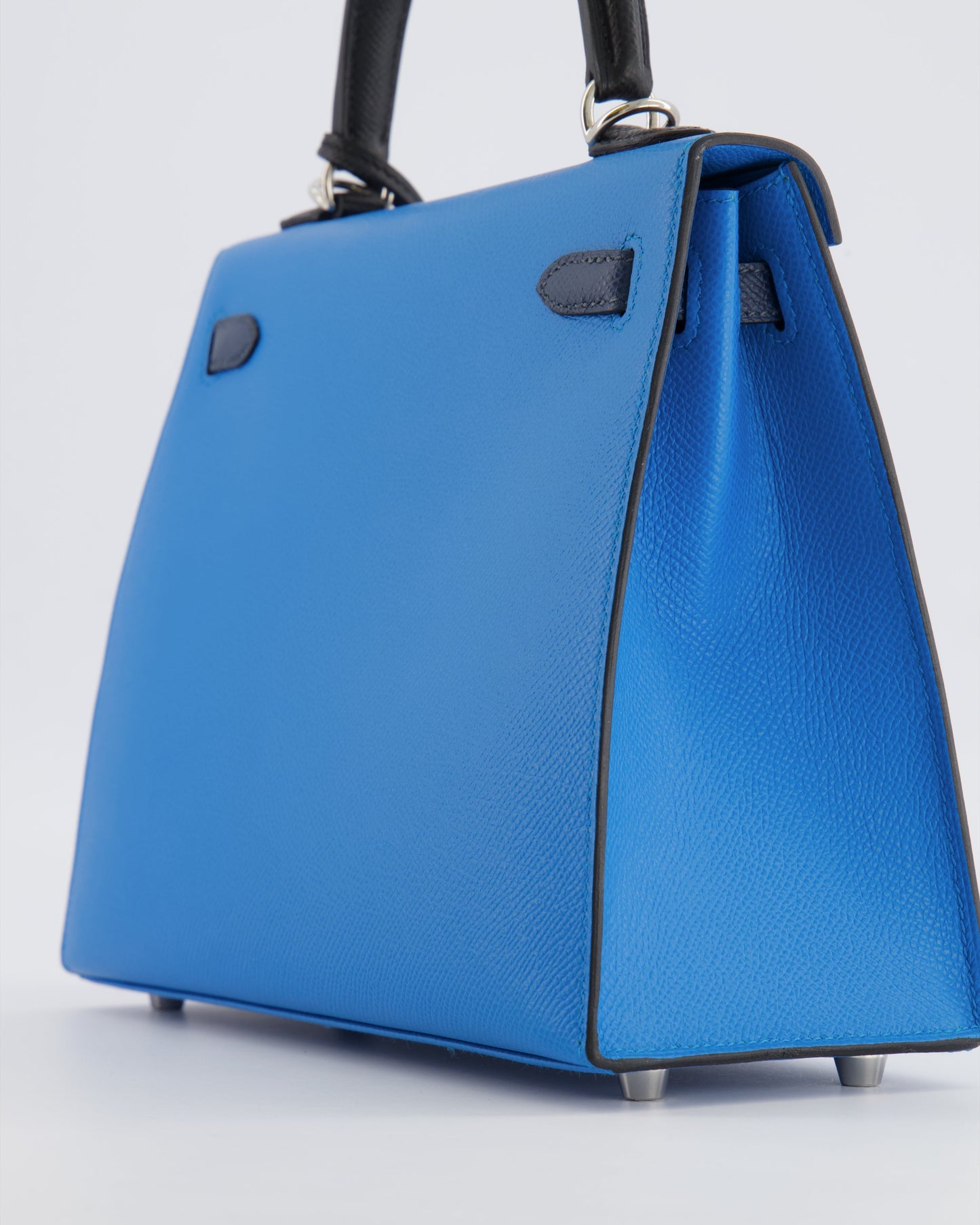 Hermes Kelly II Tricolour 25 Sellier Bag in Bleu Zanzibar, Bleu De Prusse and Noir Epsom Leather with Palladium Hardware