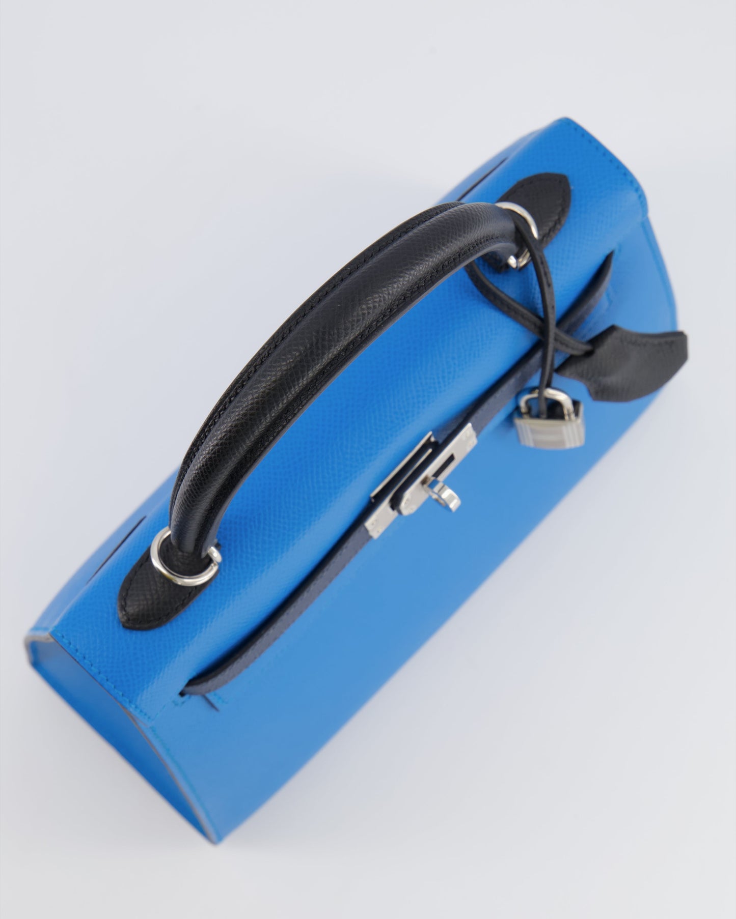 Hermes Kelly II Tricolour 25 Sellier Bag in Bleu Zanzibar, Bleu De Prusse and Noir Epsom Leather with Palladium Hardware