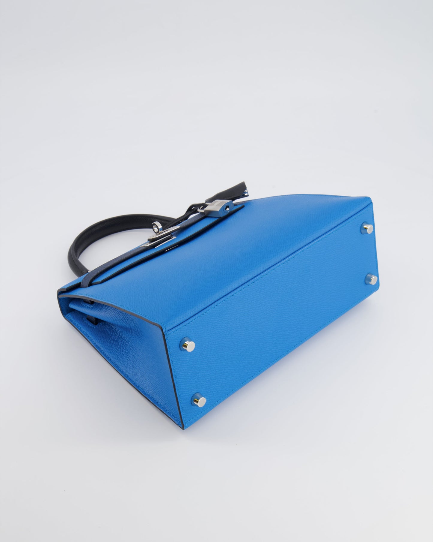 Hermes Kelly II Tricolour 25 Sellier Bag in Bleu Zanzibar, Bleu De Prusse and Noir Epsom Leather with Palladium Hardware