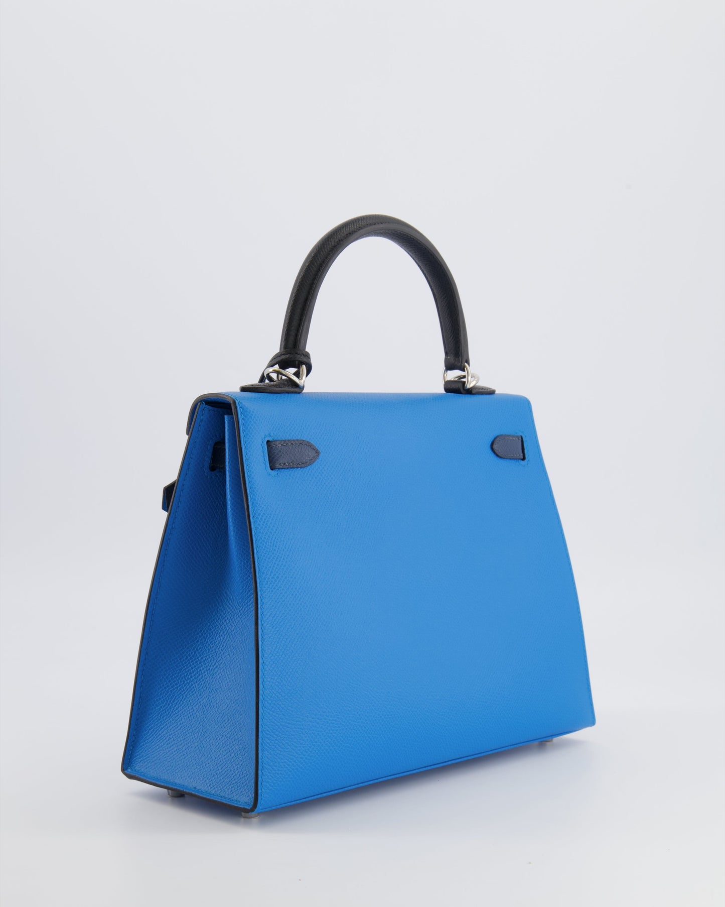 Hermes Kelly II Tricolour 25 Sellier Bag in Bleu Zanzibar, Bleu De Prusse and Noir Epsom Leather with Palladium Hardware