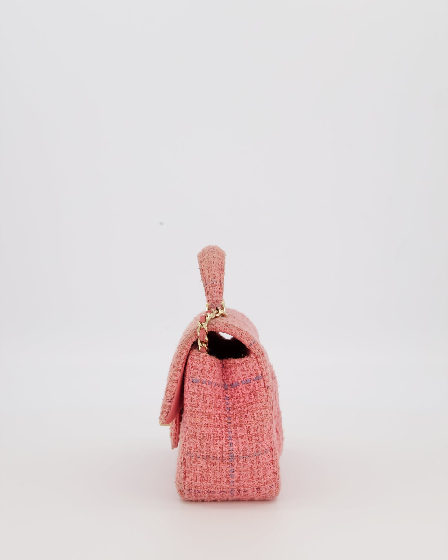 Chanel Top Handle Rectangular Bag in Pink Quilted Tweed with Champagne Gold Hardware