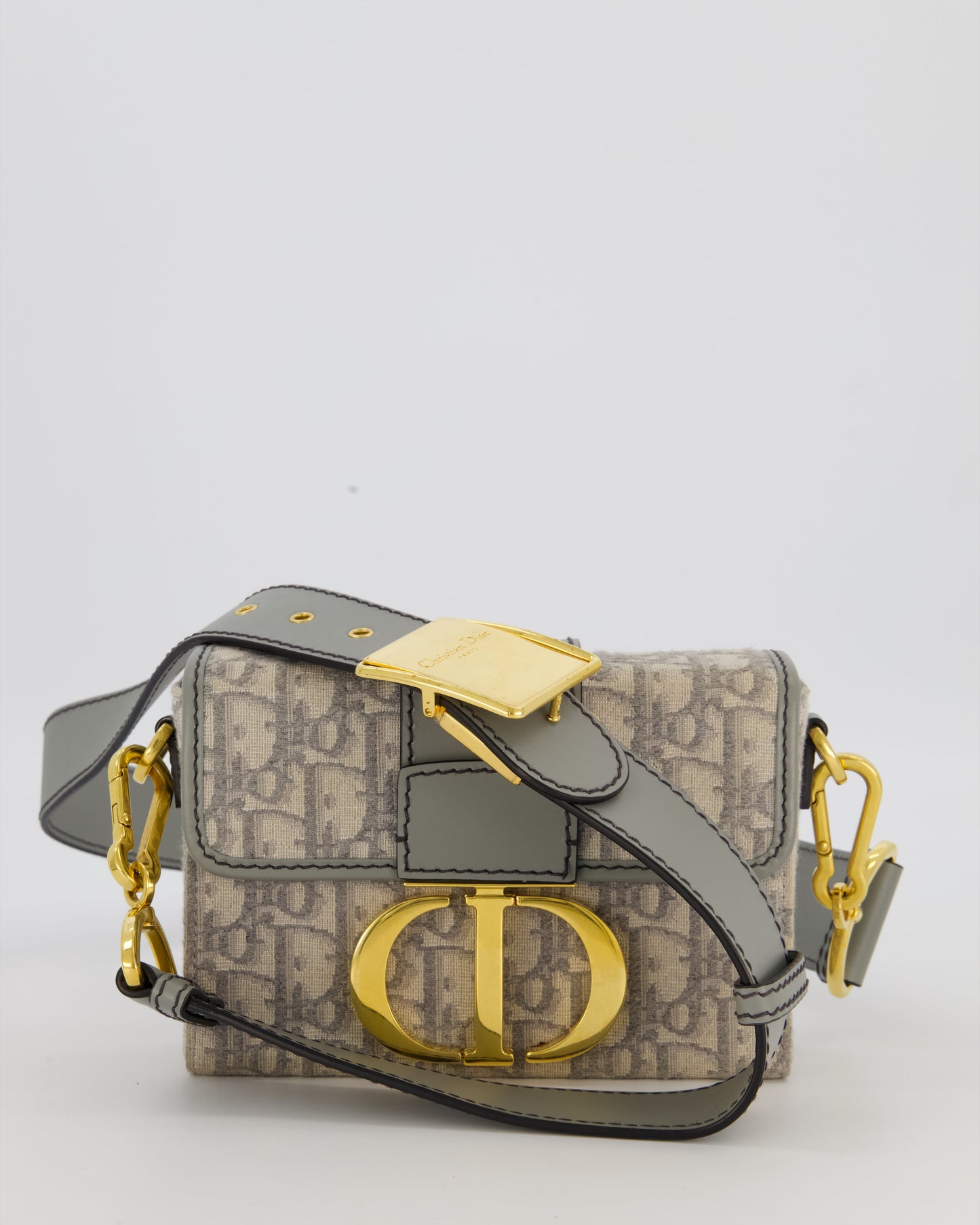 Christian Dior Light Grey Mini 30 Montaigne Bag in Dior Oblique Jacquard with Gold Hardware