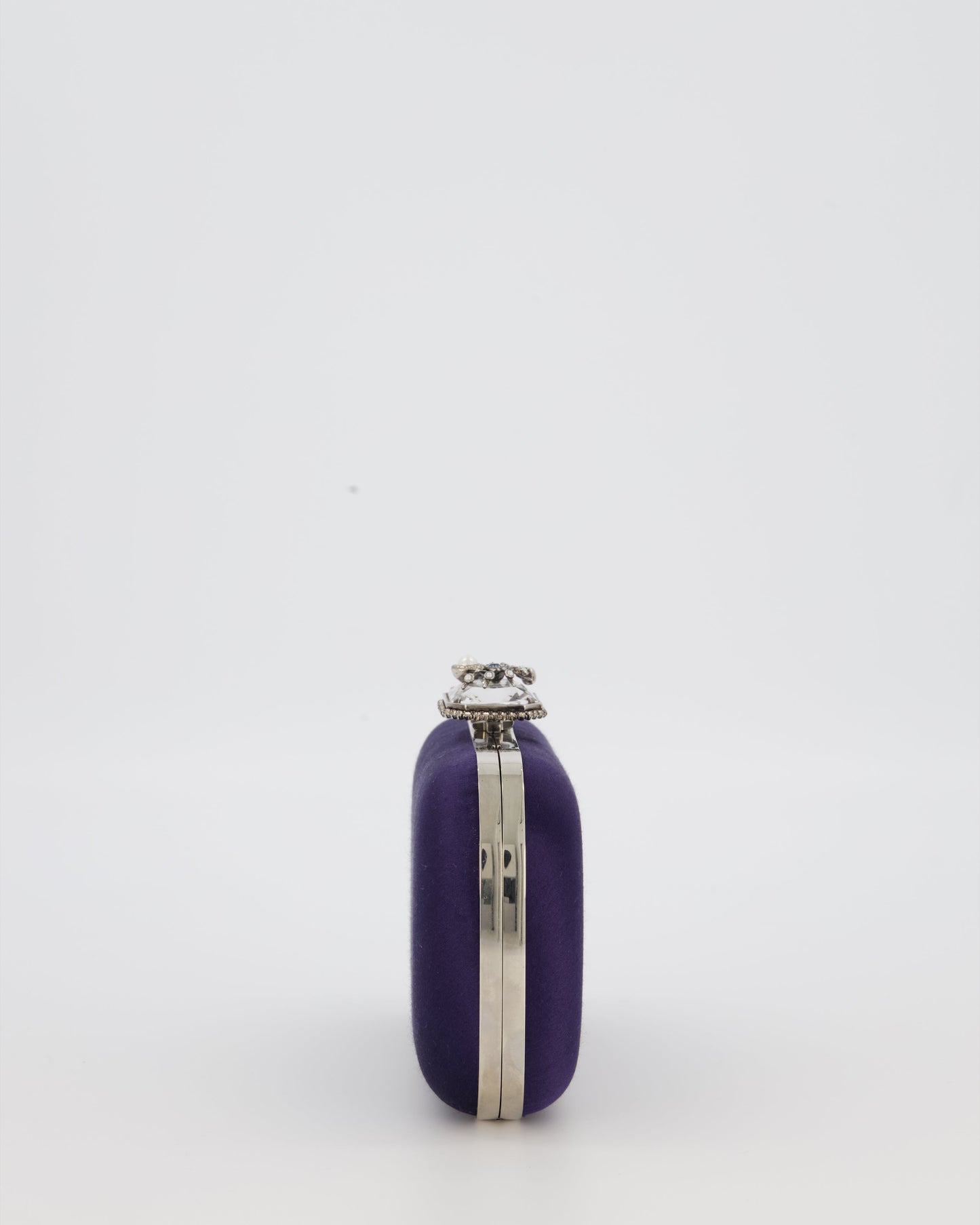 Alexander McQueen Navy Satin Clutch Bag with Silver Hardware
