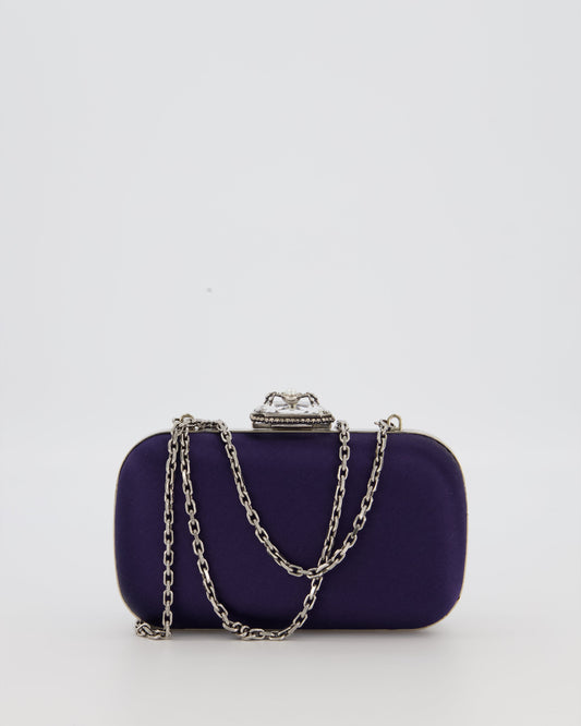 Alexander McQueen Navy Satin Clutch Bag with Silver Hardware