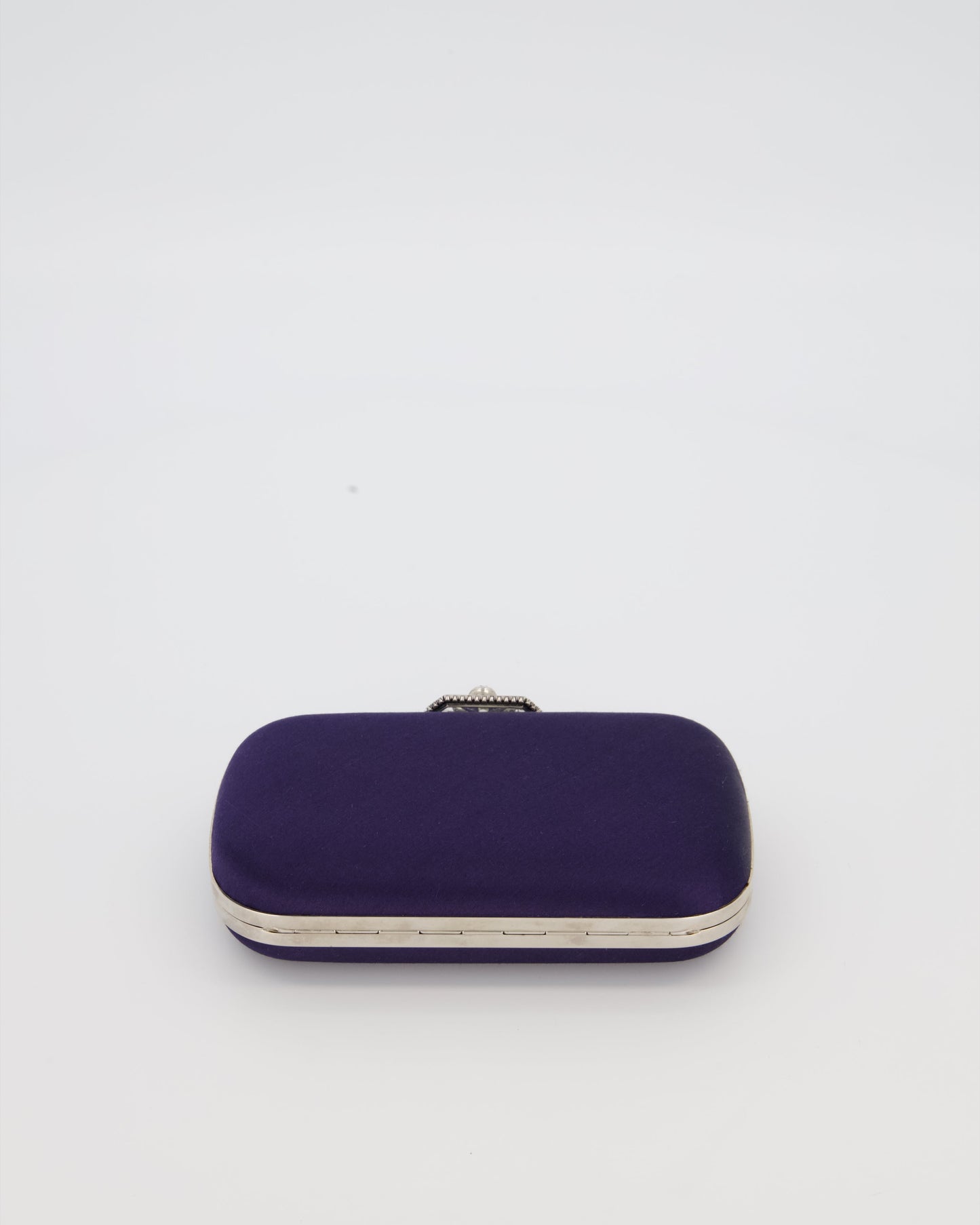 Alexander McQueen Navy Satin Clutch Bag with Silver Hardware