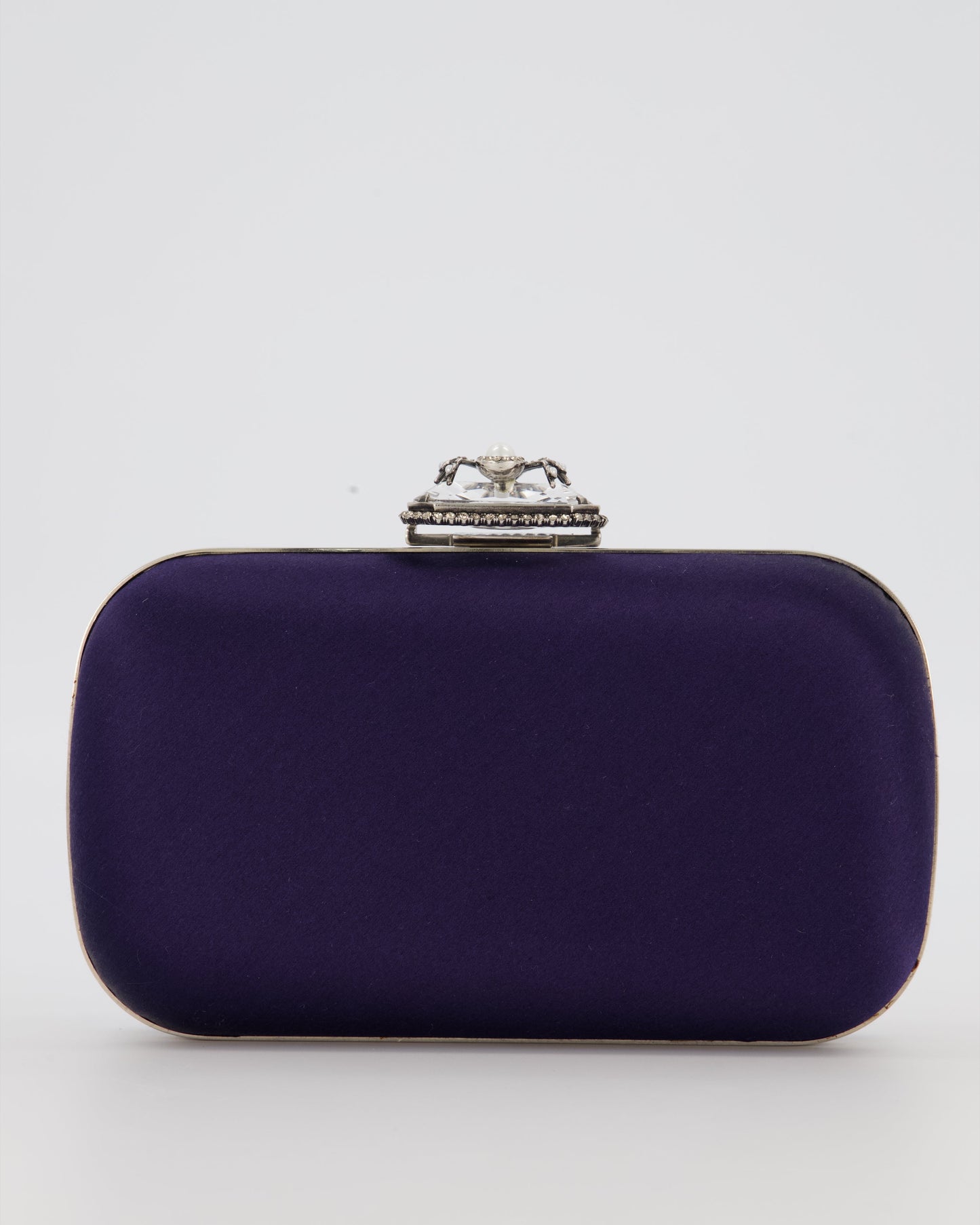 Alexander McQueen Navy Satin Clutch Bag with Silver Hardware