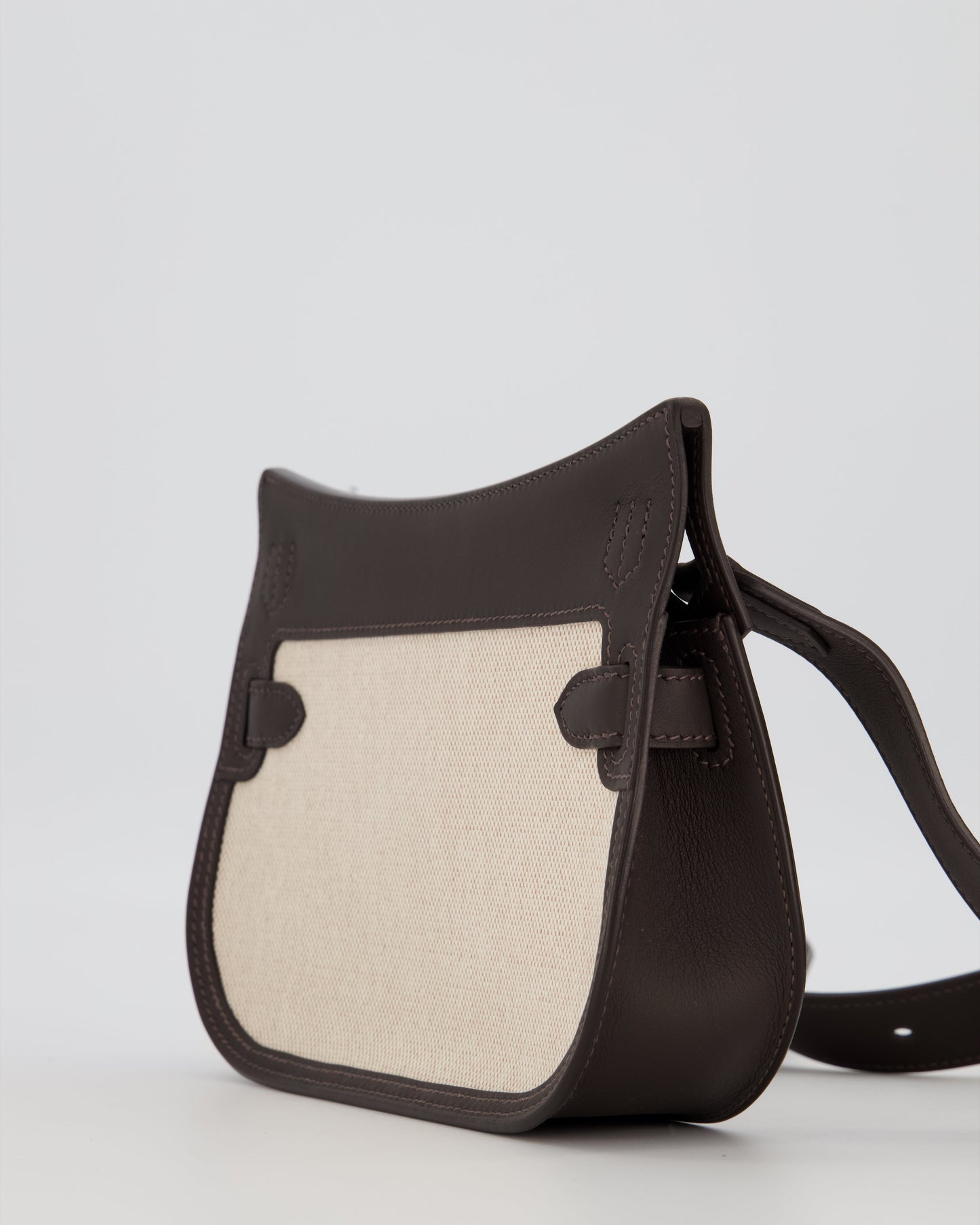 Hermes Mini Jypsiere Crossbody Bag in Bai Brun Swift Leather and Cream Canvas with Gold Hardware