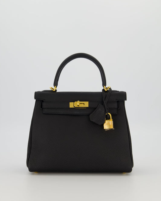 Hermes Kelly 25 Retourne Bag in Noir Togo Leather with Gold Hardware