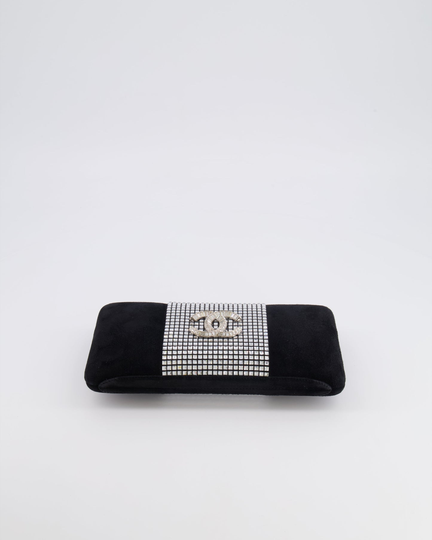 *RARE* Chanel 2015 Paris-Dubai Black Suede Strass Crystal Clutch Bag with Crystal Embellished CC Logo