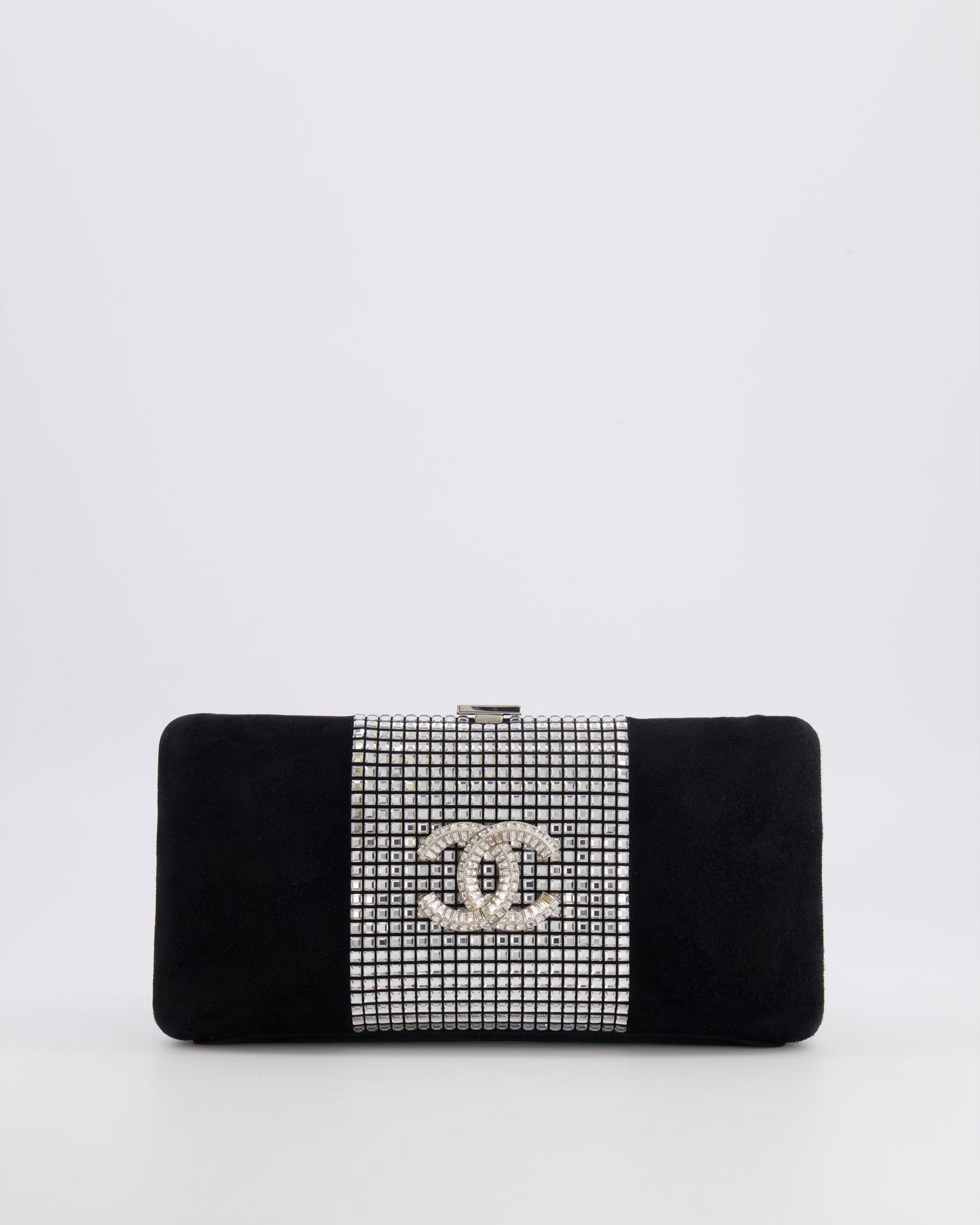 *RARE* Chanel 2015 Paris-Dubai Black Suede Strass Crystal Clutch Bag with Crystal Embellished CC Logo