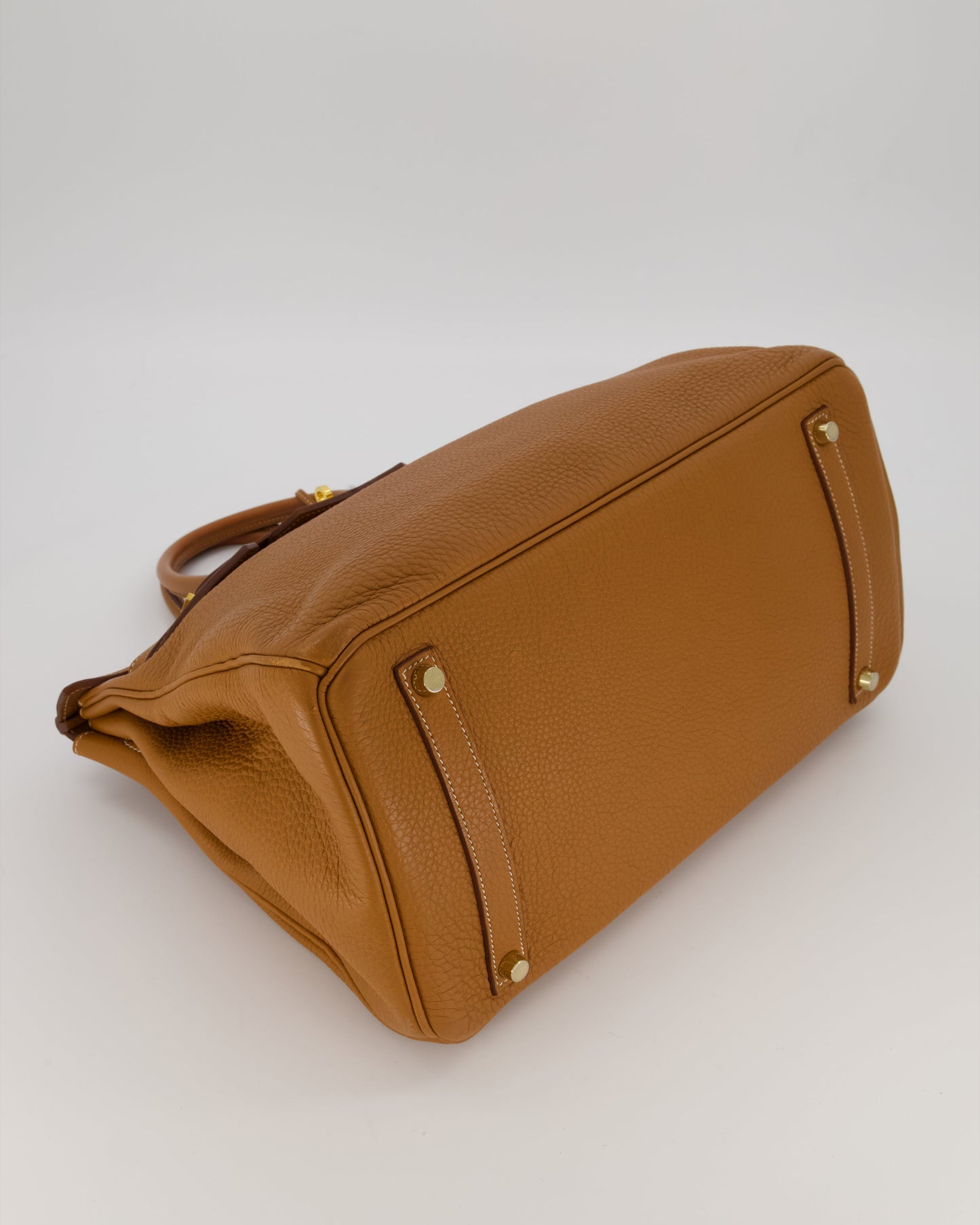 Hermes Birkin 35 Retourne Bag in Gold Clemence Leather with Gold Hardware