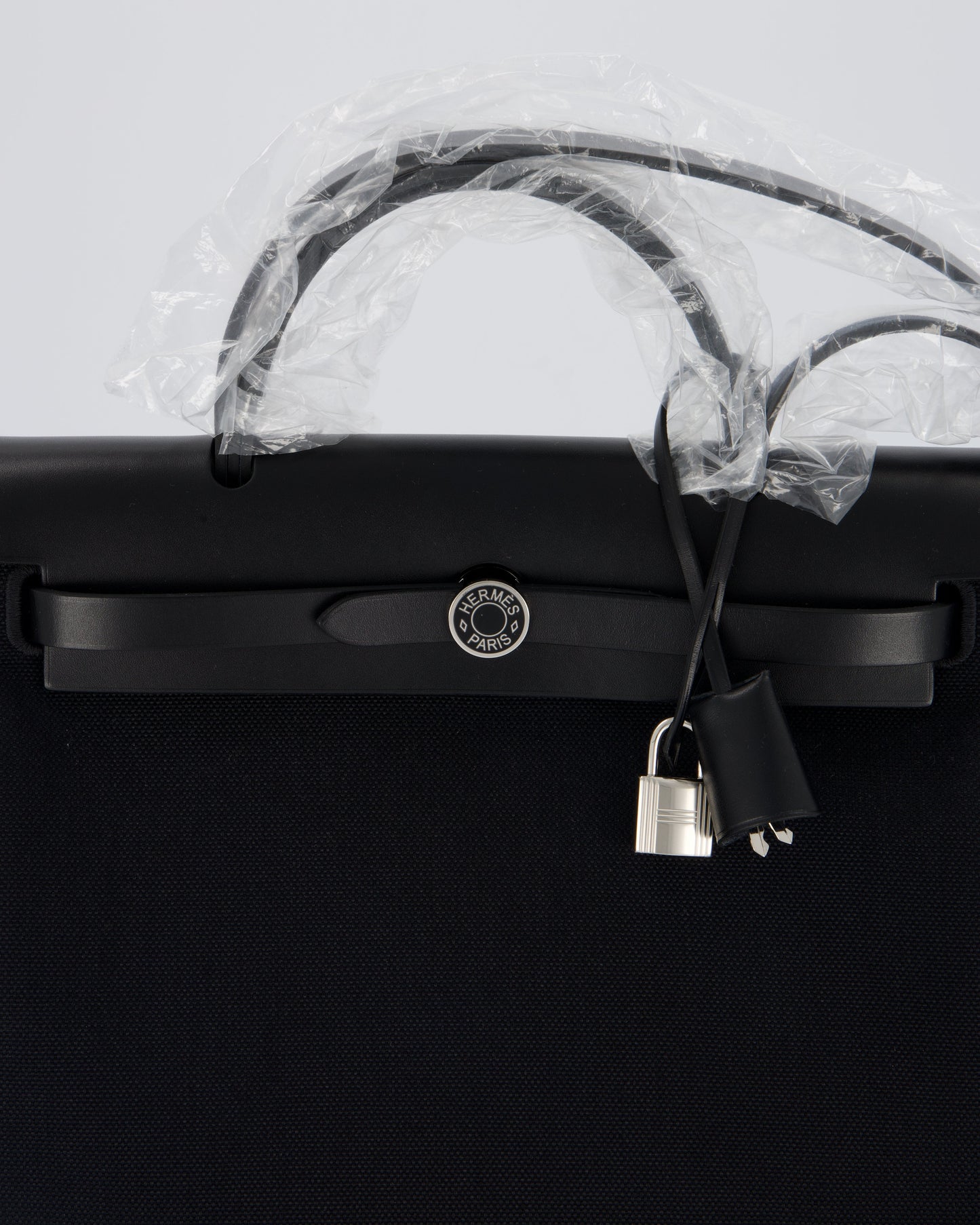 *HOT & RARE* Hermes Herbag 31 Laque Zip Bag in Noir Toile Militaire Canvas, Noir Vache Hunter Leather with Palladium & Noir Hardware