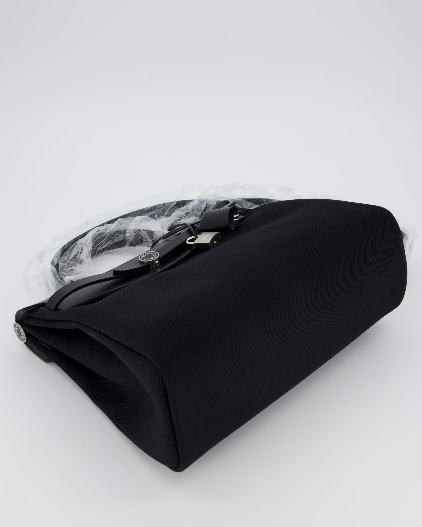 *HOT & RARE* Hermes Herbag 31 Laque Zip Bag in Noir Toile Militaire Canvas, Noir Vache Hunter Leather with Palladium & Noir Hardware