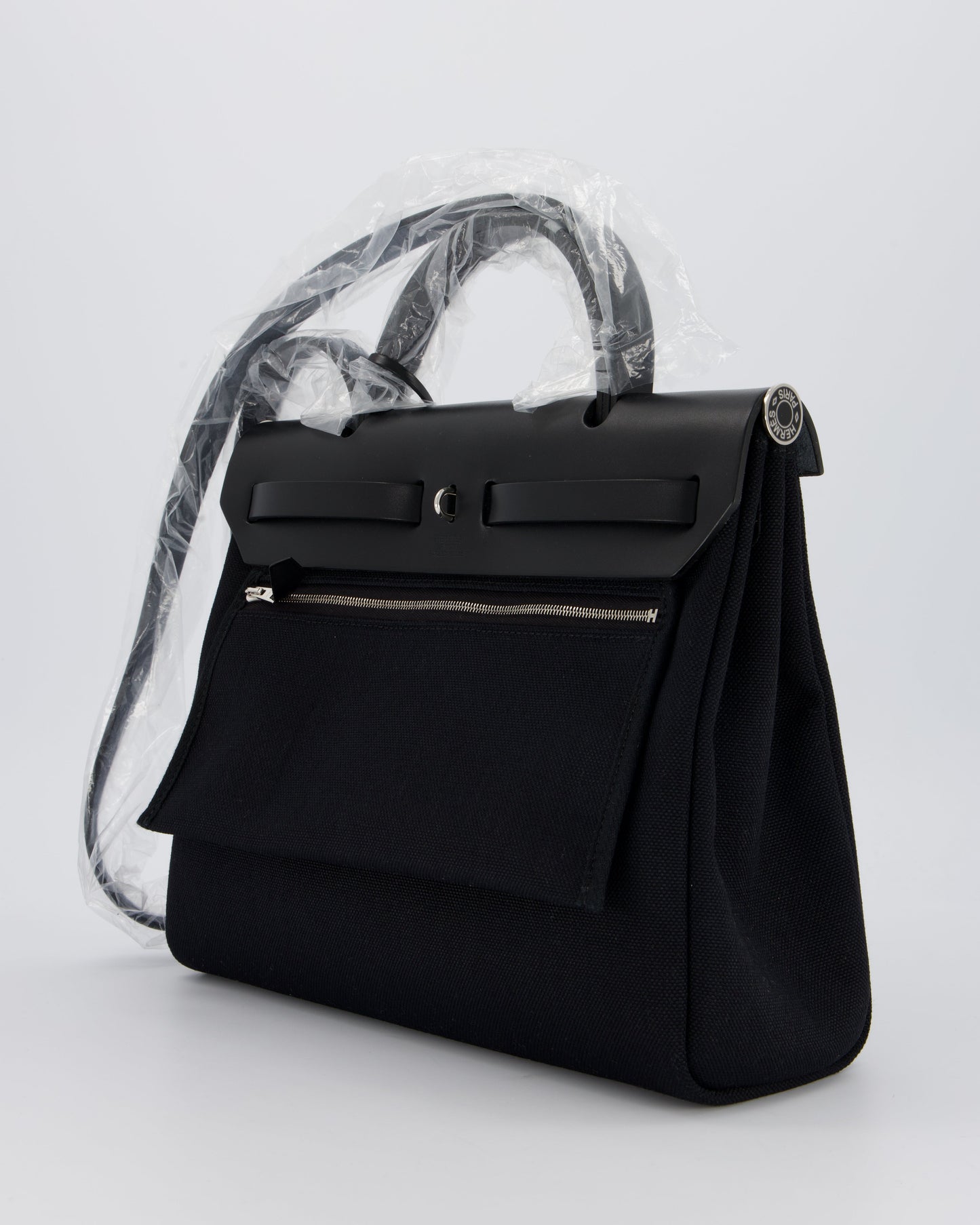 *HOT & RARE* Hermes Herbag 31 Laque Zip Bag in Noir Toile Militaire Canvas, Noir Vache Hunter Leather with Palladium & Noir Hardware