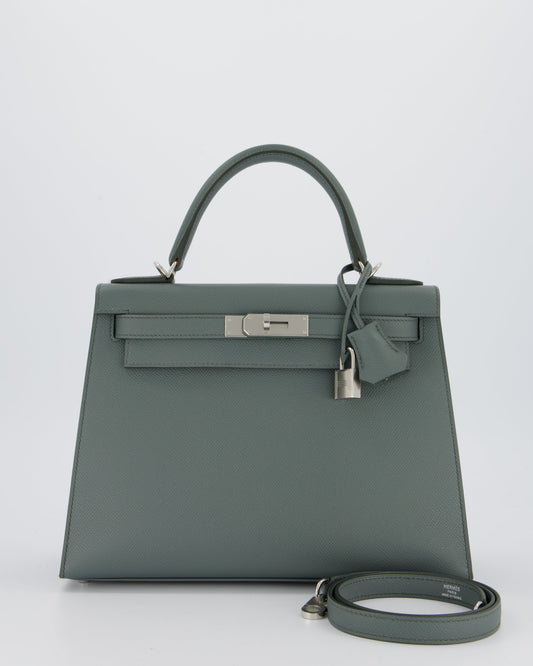 Hermes Kelly 28 Sellier Bag in Vert Amande Epsom Leather with Palladium Hardware