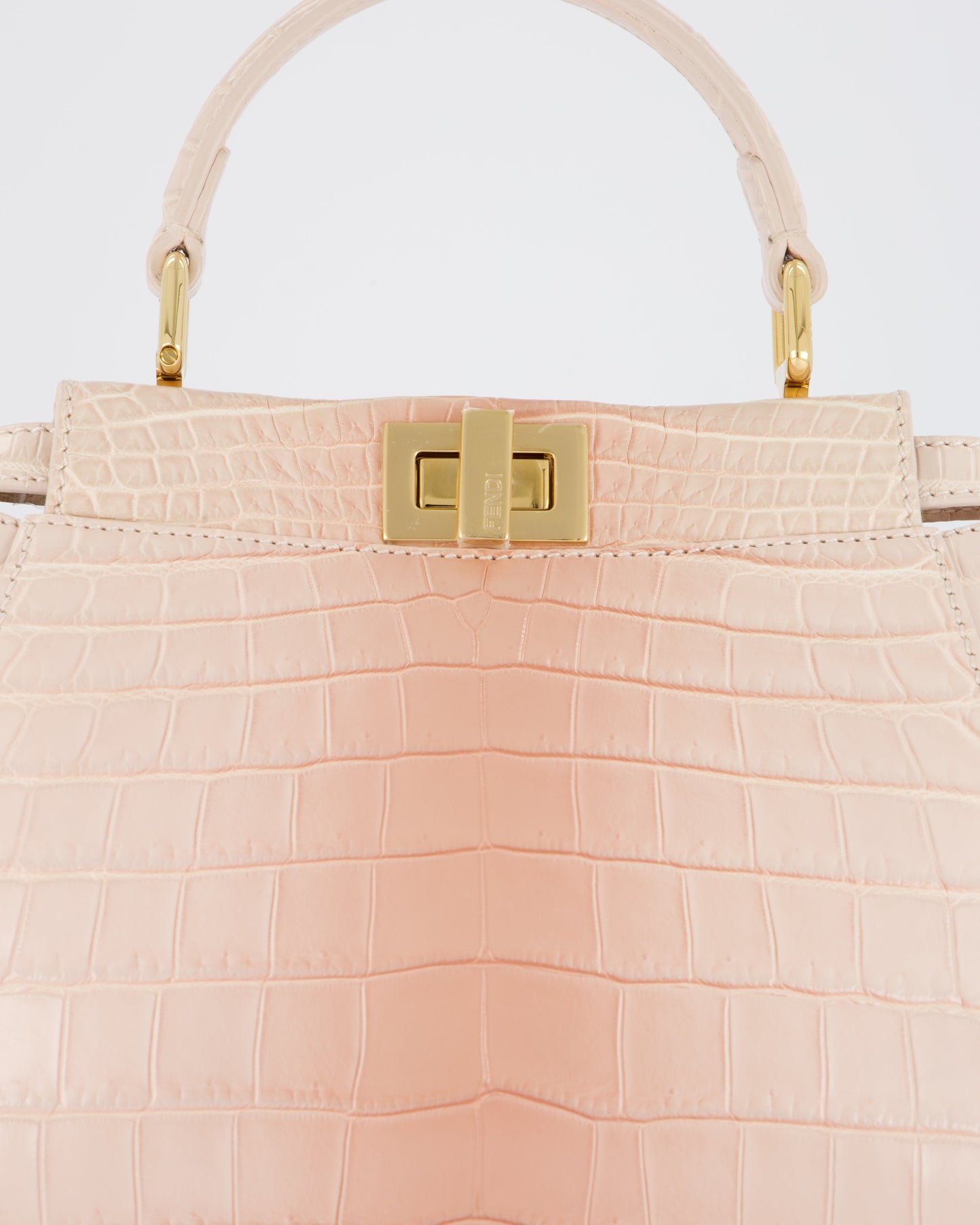 Fendi Mini Peekaboo in Egg Shell & Rose Niloticus Crocodile Leather with Gold Hardware