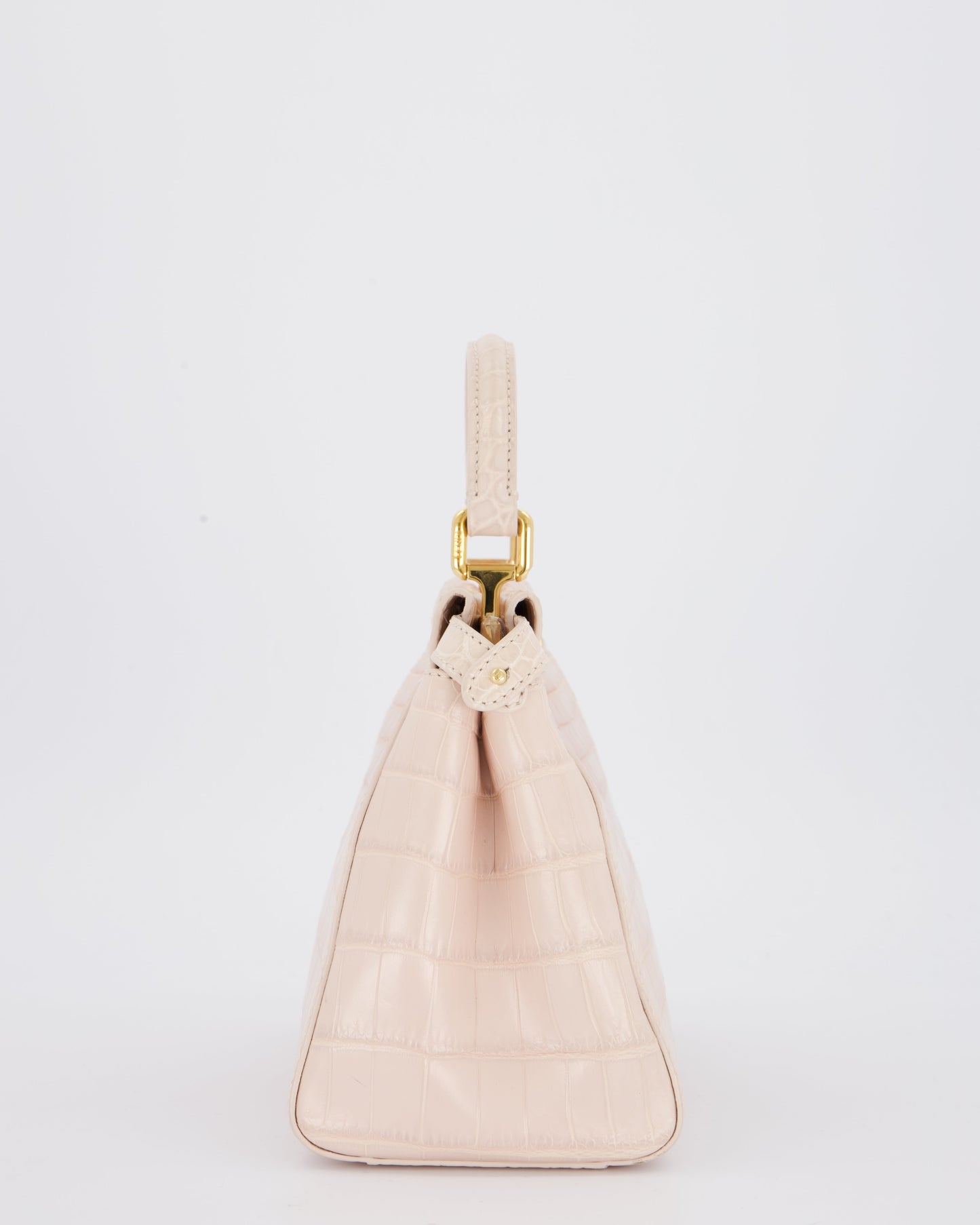 Fendi Mini Peekaboo in Egg Shell & Rose Niloticus Crocodile Leather with Gold Hardware