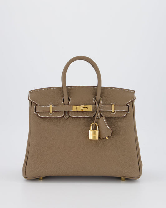 *RARE* Hermes Birkin 25 Retourne Bag in Etoupe Togo Leather with Gold Hardware