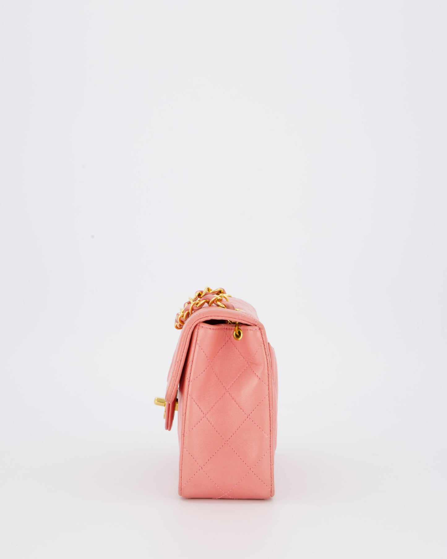 Chanel Pink Vintage Mini Square Single Flap Bag In Lambskin Leather With 24K Gold Hardware