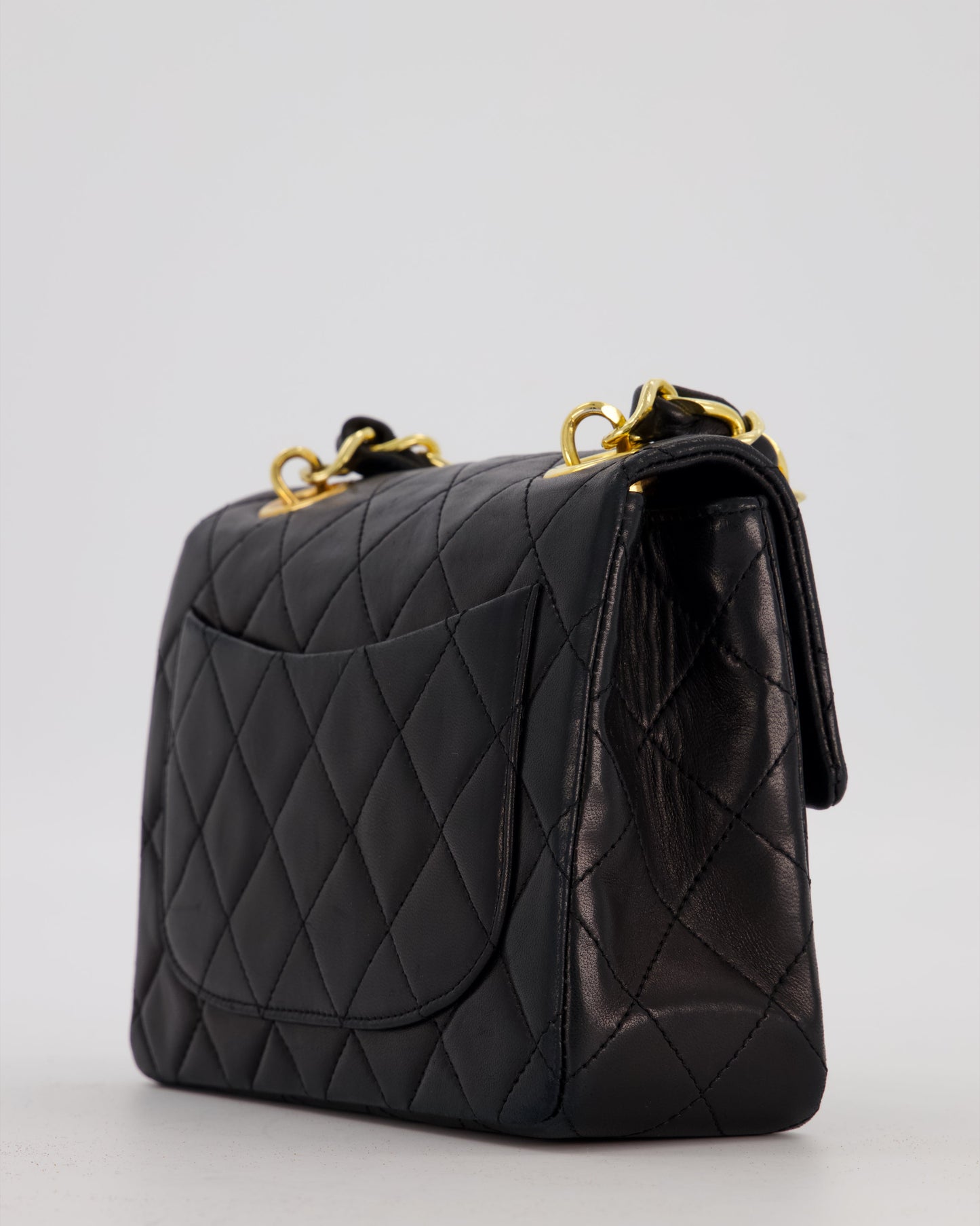 Chanel Black Mini Square Top Handle Bag in Lambskin Leather with 24K Gold Hardware
