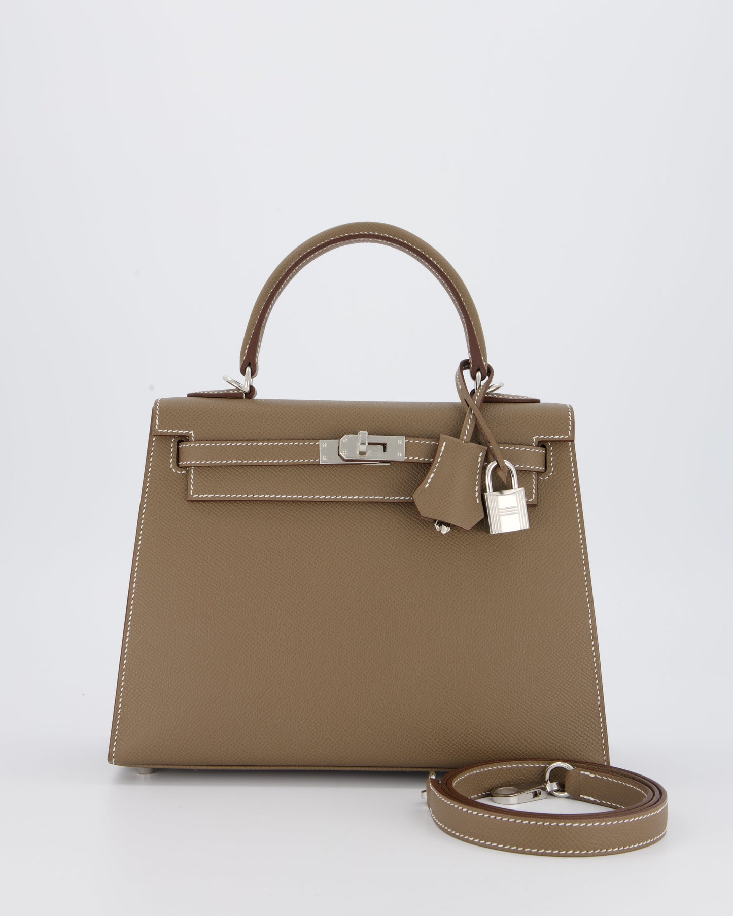 Hermes Kelly 25 Sellier Bag in Etoupe Epsom Leather with Palladium Hardware