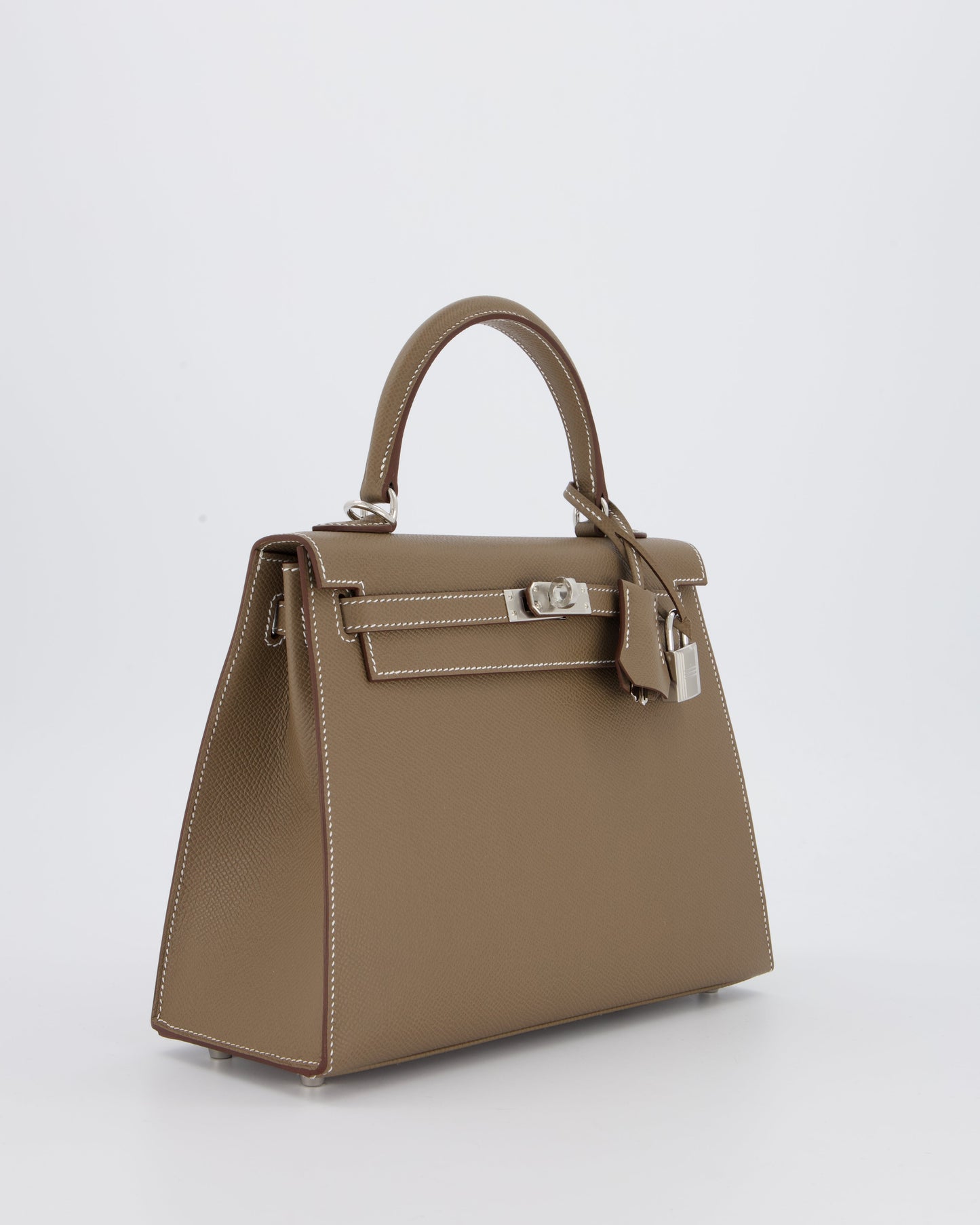 Hermes Kelly 25 Sellier Bag in Etoupe Epsom Leather with Palladium Hardware
