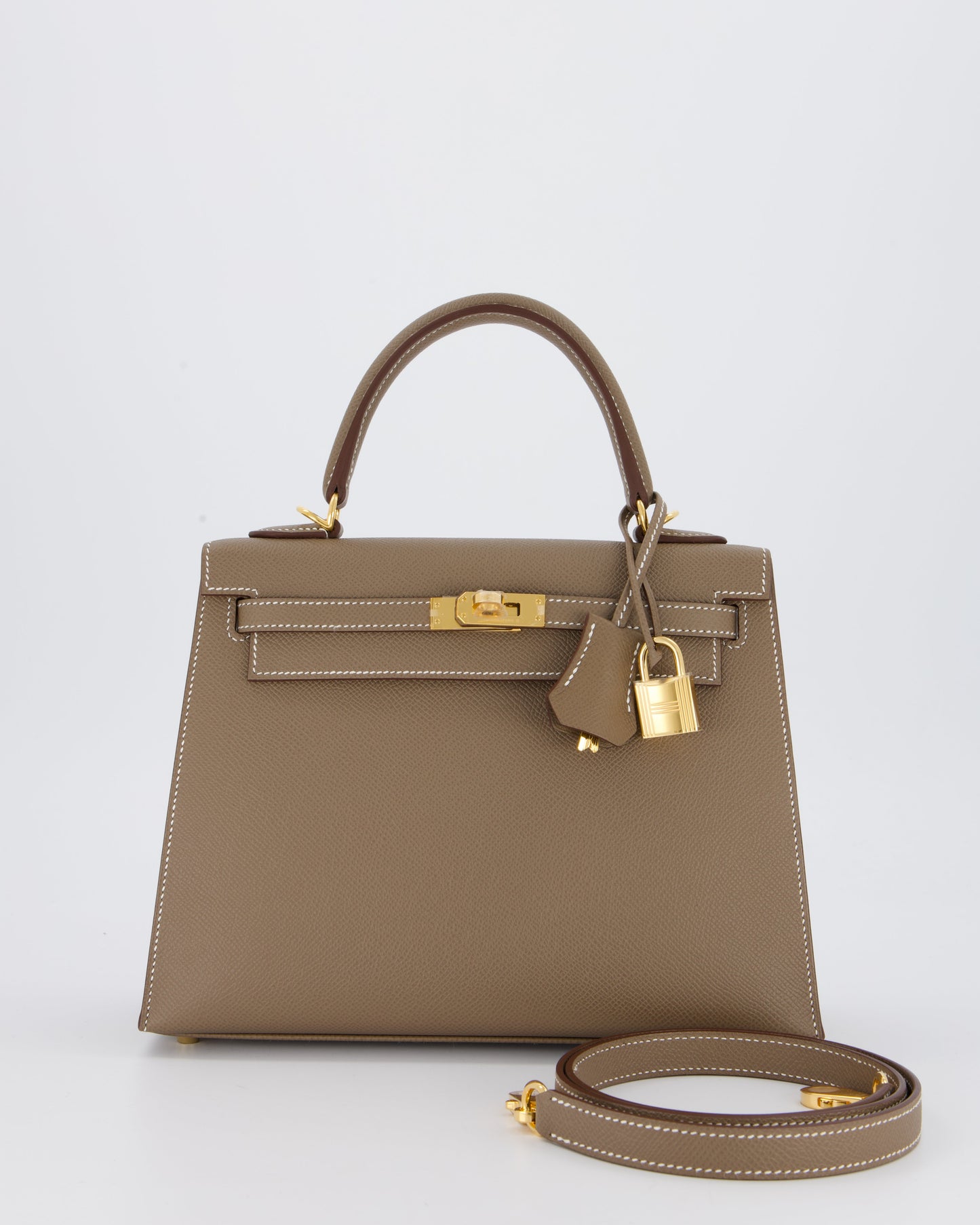 Hermes Kelly 25 Sellier in Etoupe Epsom Leather with Gold Hardware