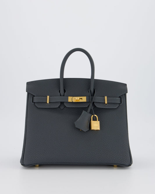*RARE* Hermes Birkin 25 Retourne Bag in Gris Misty Togo Leather with Gold Hardware