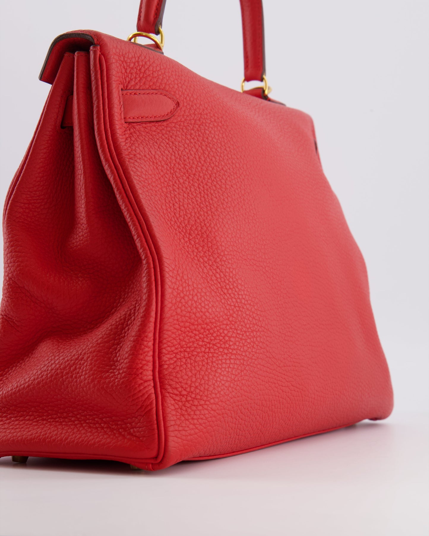 Hermes Kelly 35 Retourne Bag in Rouge Casaque Clemence Leather with Gold Hardware
