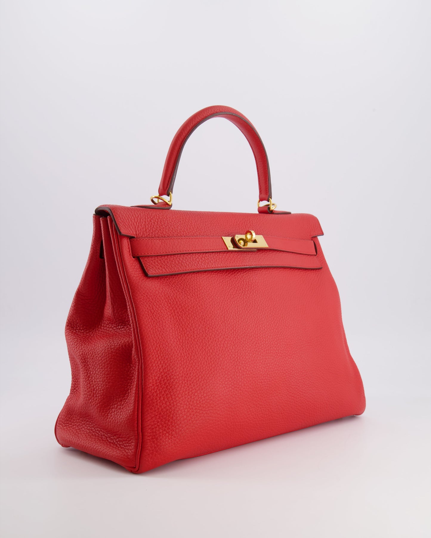 Hermes Kelly 35 Retourne Bag in Rouge Casaque Clemence Leather with Gold Hardware